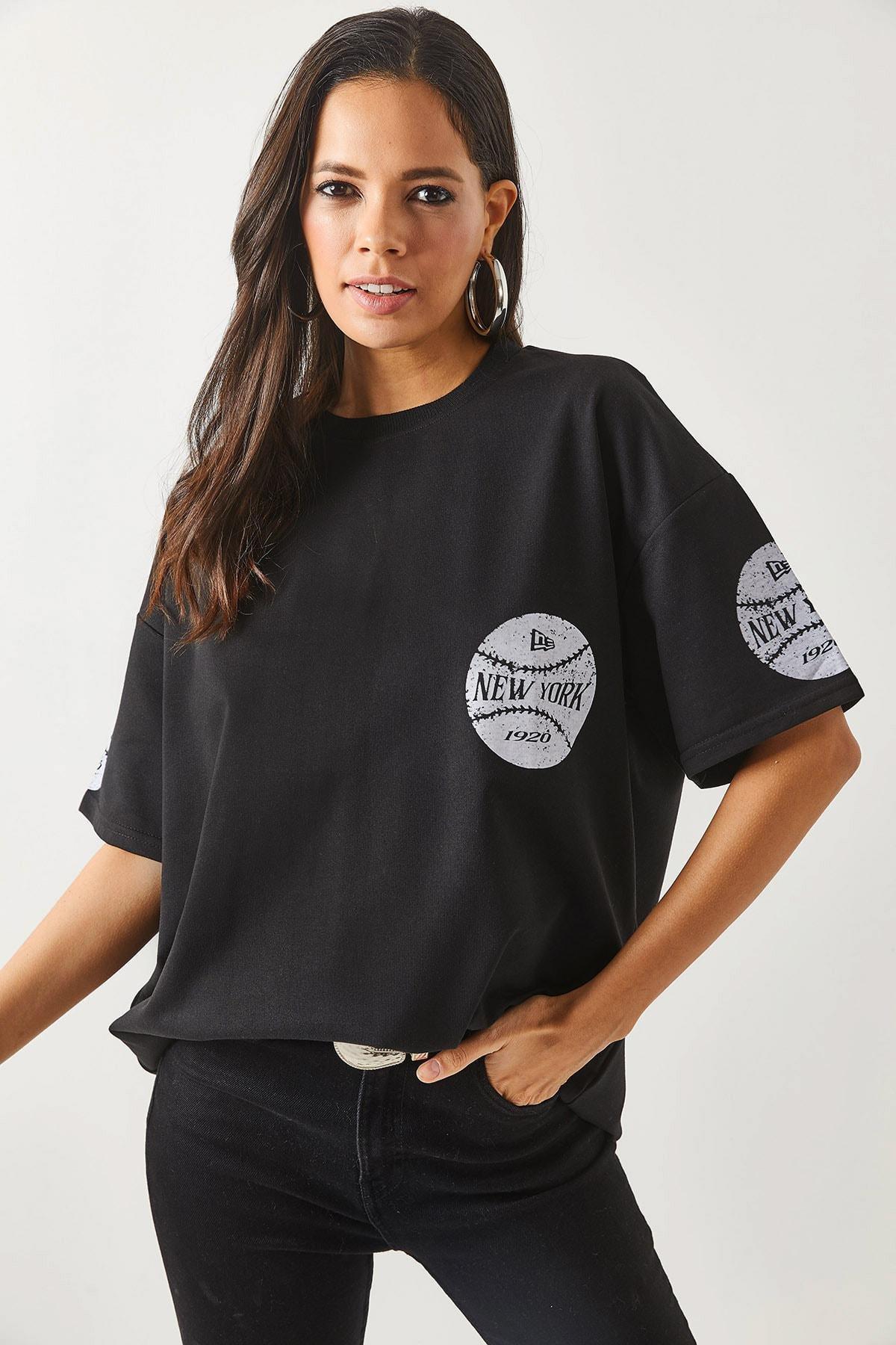 Black Crew Neck Oversize T-Shirt, , large image number 3