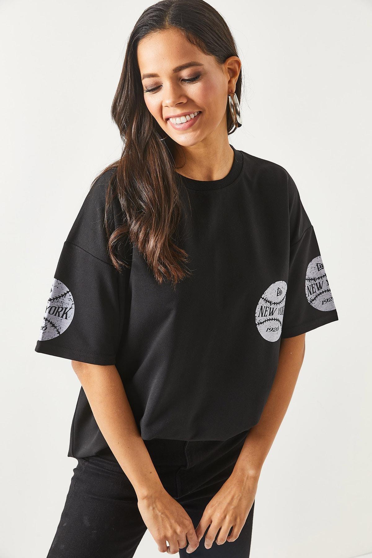 Black Crew Neck Oversize T-Shirt, , large image number 4