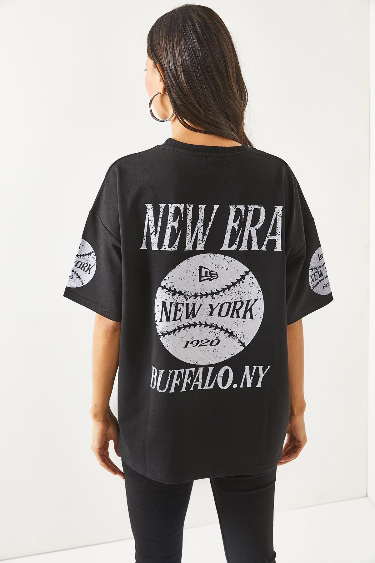 Black Crew Neck Oversize T-Shirt, , large image number 5