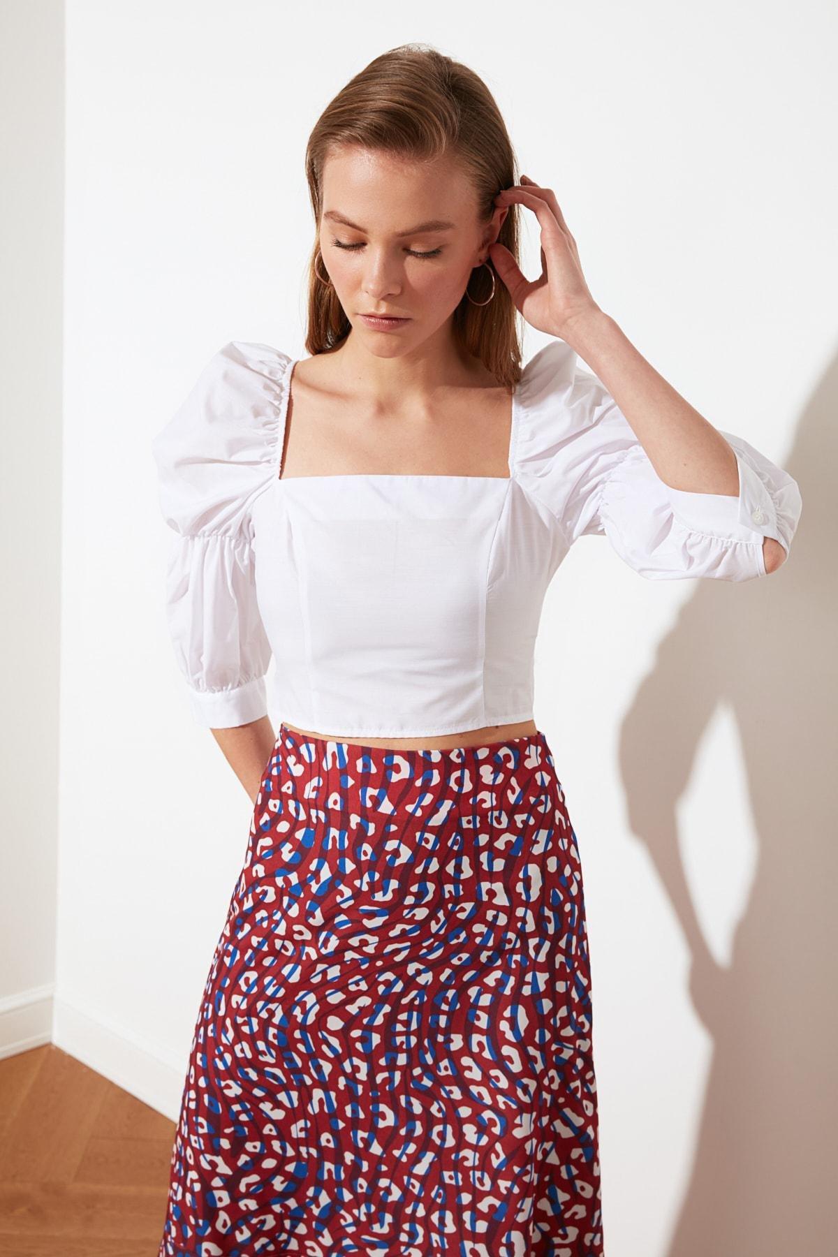 White Fitted Square Collar Blouse, , large image number 4