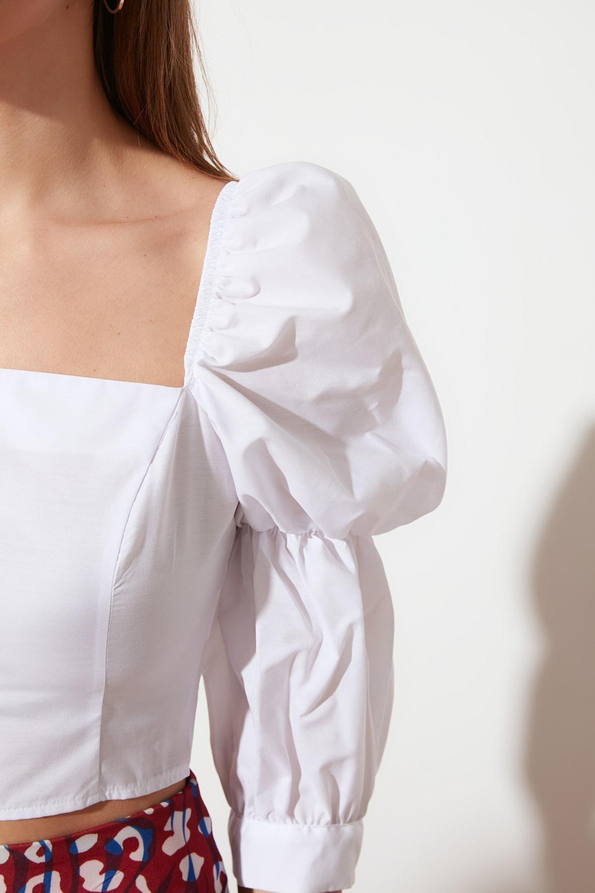 White Fitted Square Collar Blouse, , large image number 6