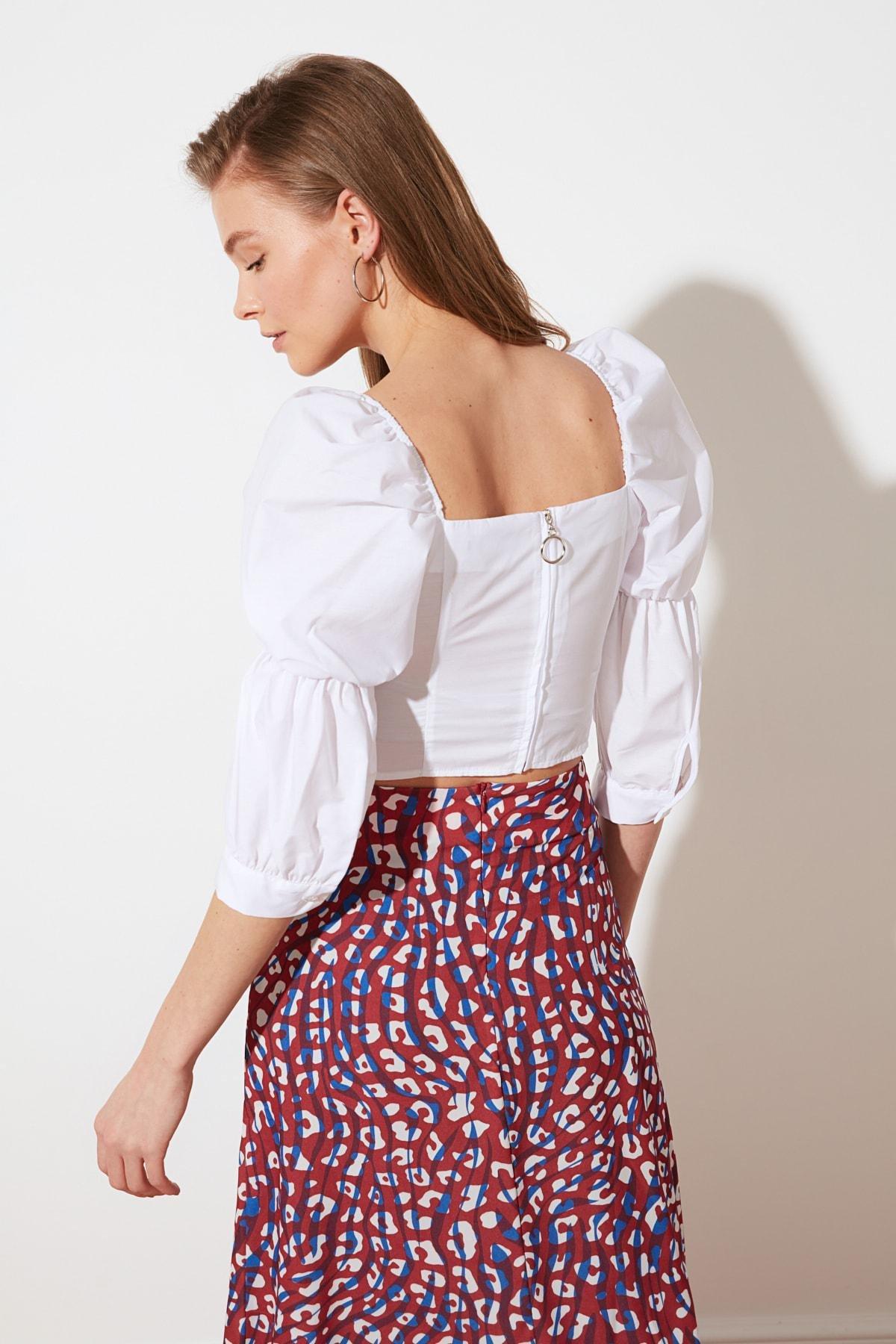 White Fitted Square Collar Blouse, , large image number 8