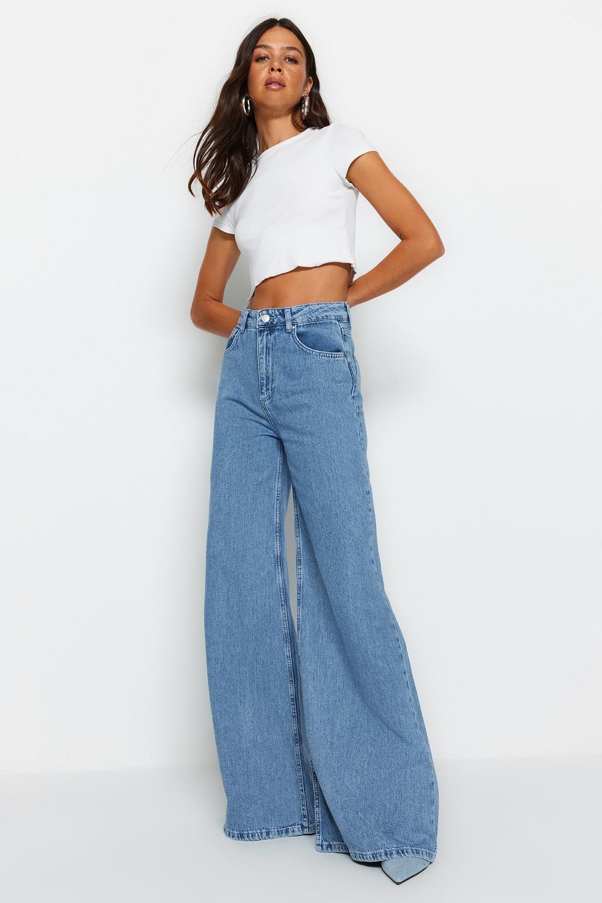 Blue Wide Leg Jeans, , large image number 0