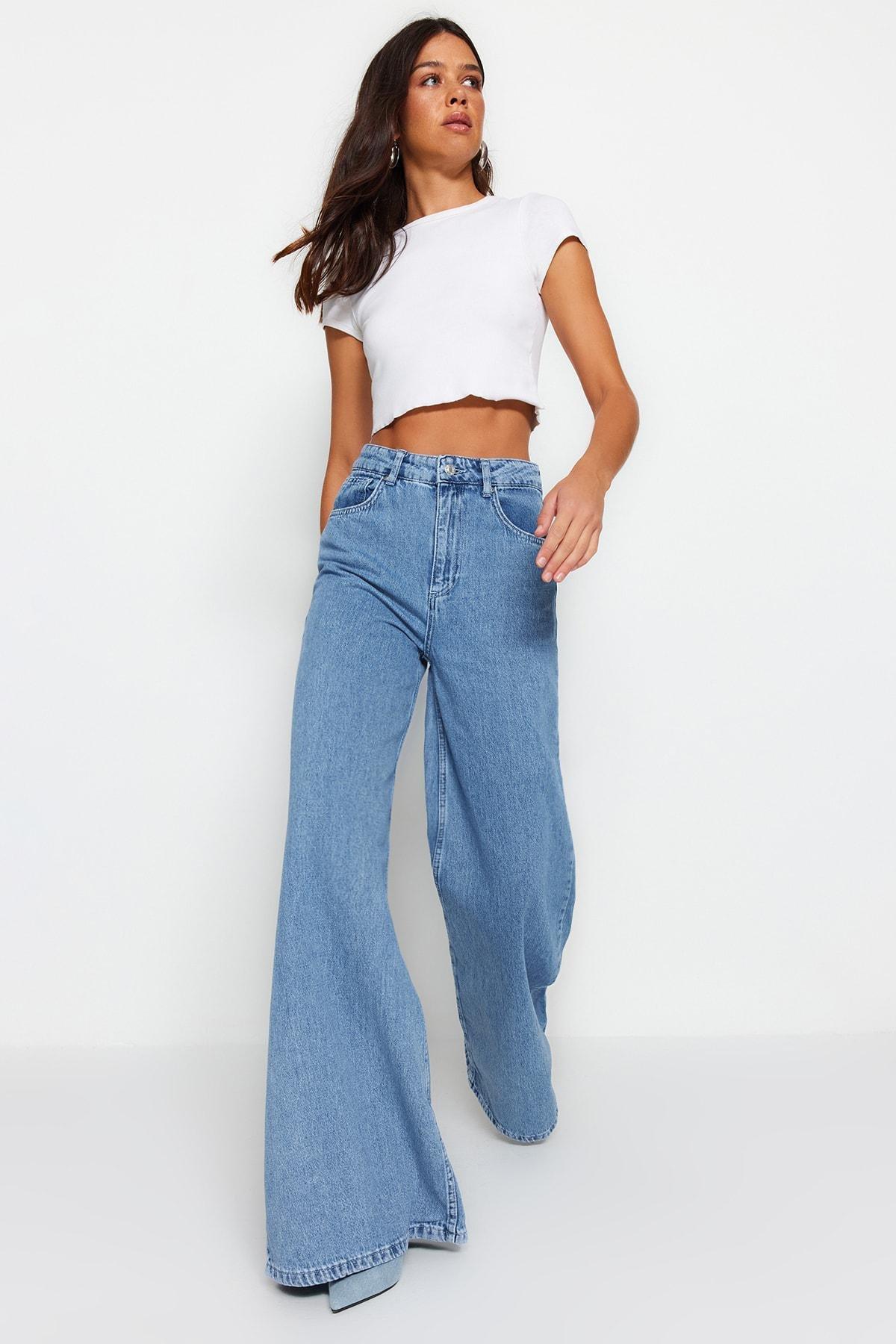 Blue Wide Leg Jeans, , large image number 1