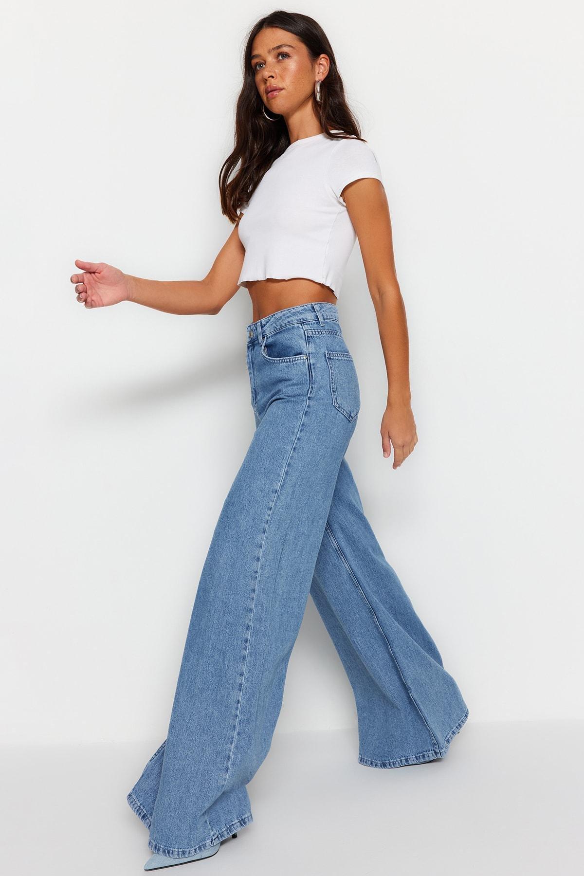 Blue Wide Leg Jeans, , large image number 2