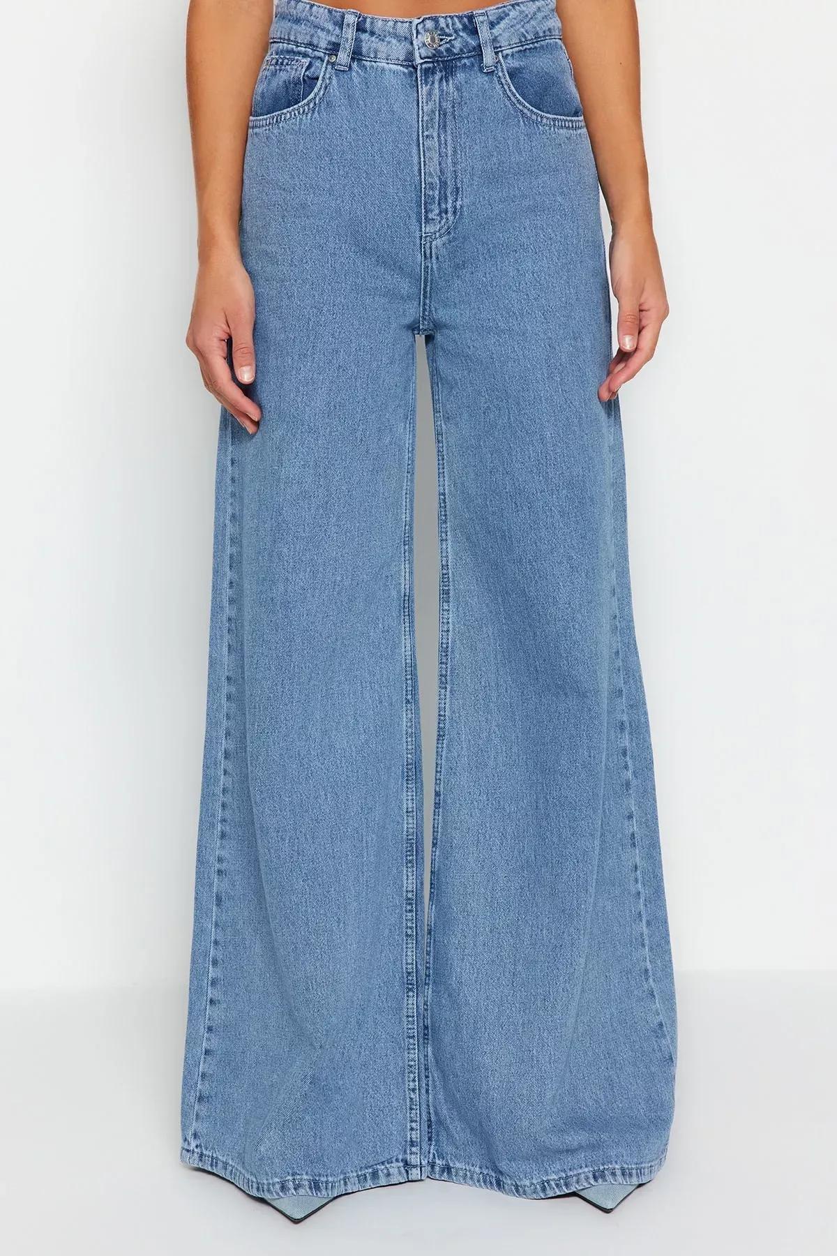 Blue Wide Leg Jeans, Blue, large image number 3