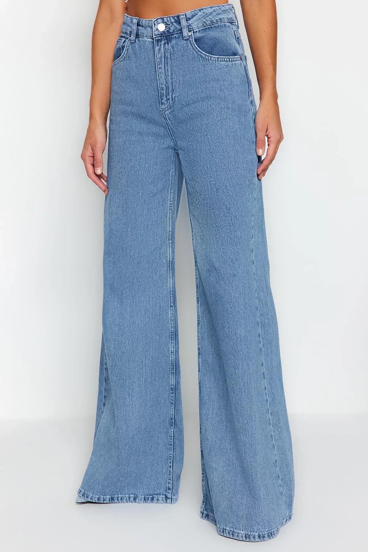 Blue Wide Leg Jeans, Blue, large image number 4