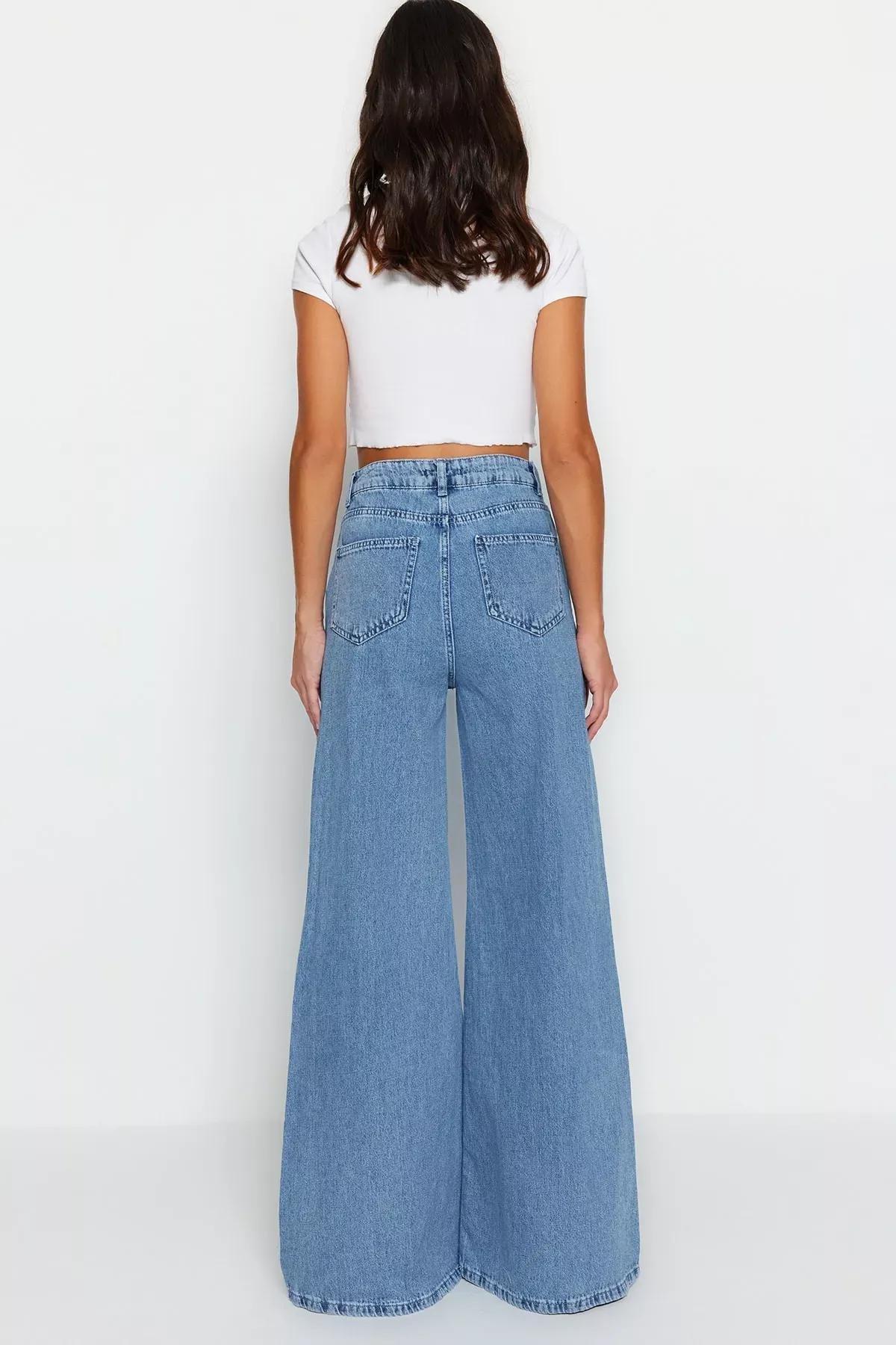 Blue Wide Leg Jeans, Blue, large image number 5