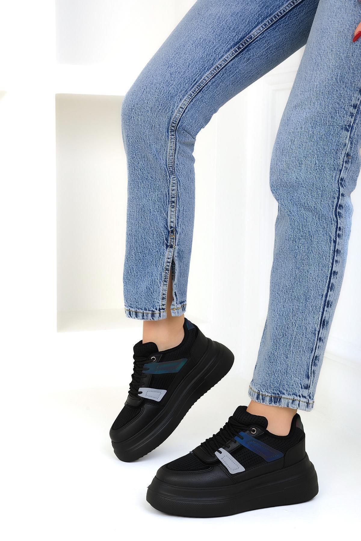 Black Lace-Up Sneakers, , large image number 0