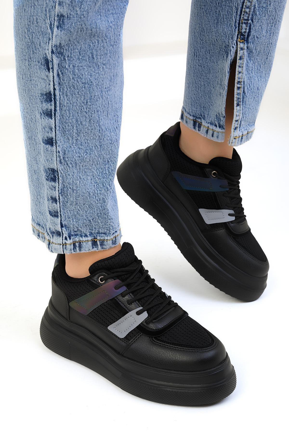 Black Lace-Up Sneakers, , large image number 1