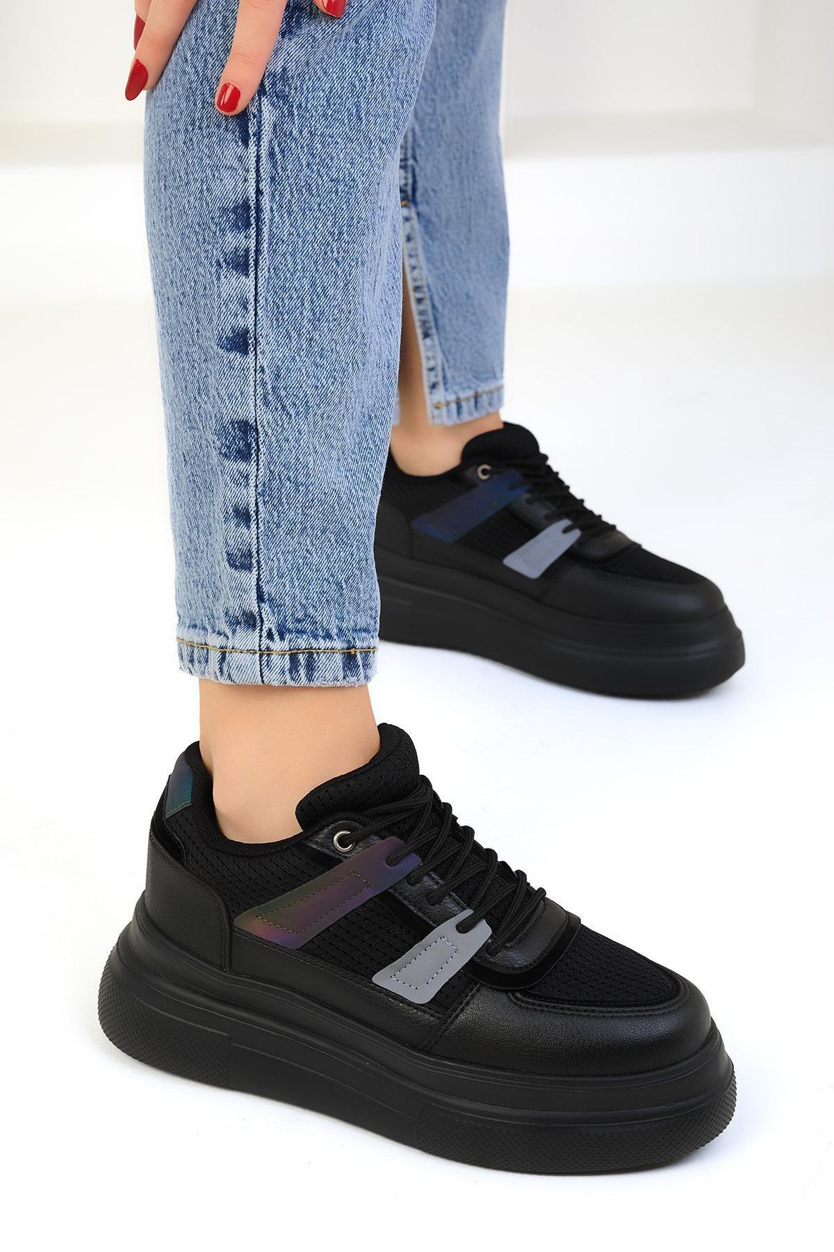 Black Lace-Up Sneakers, , large image number 3