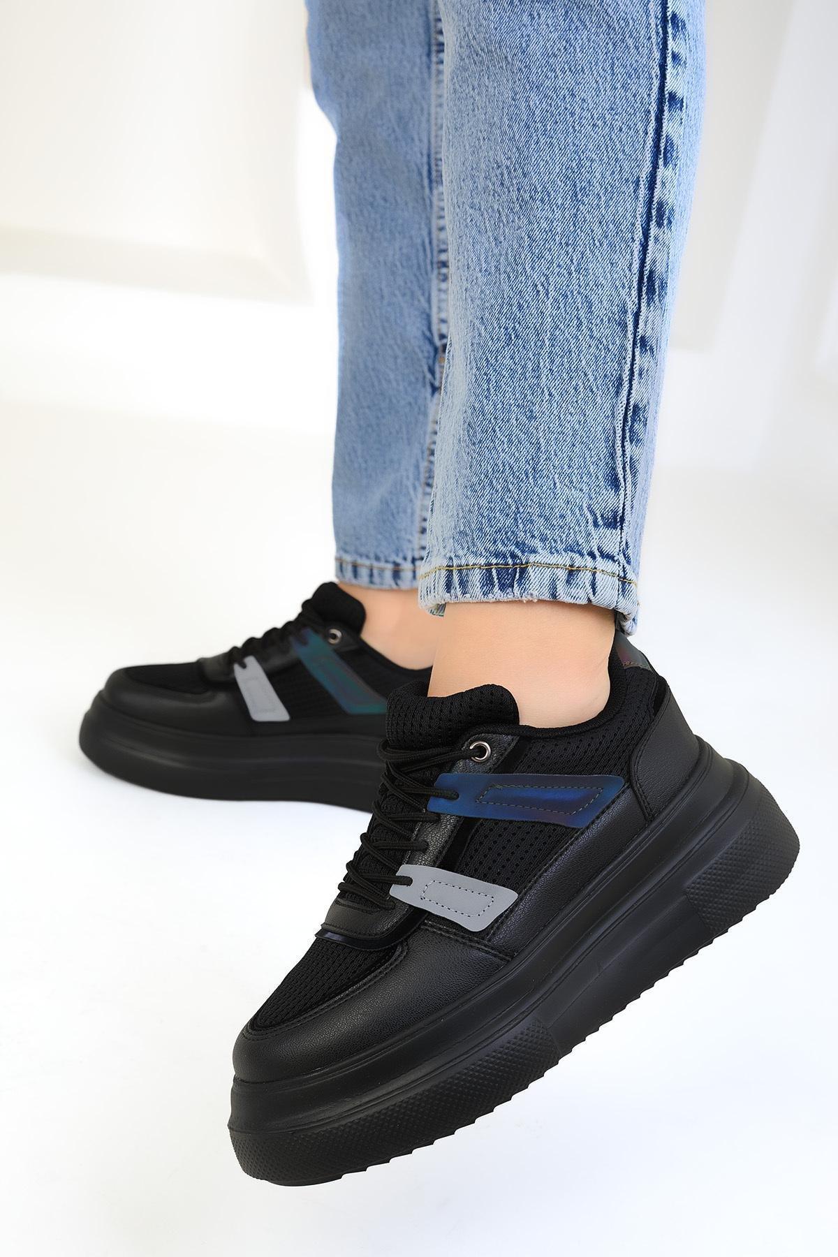 Black Lace-Up Sneakers, , large image number 4