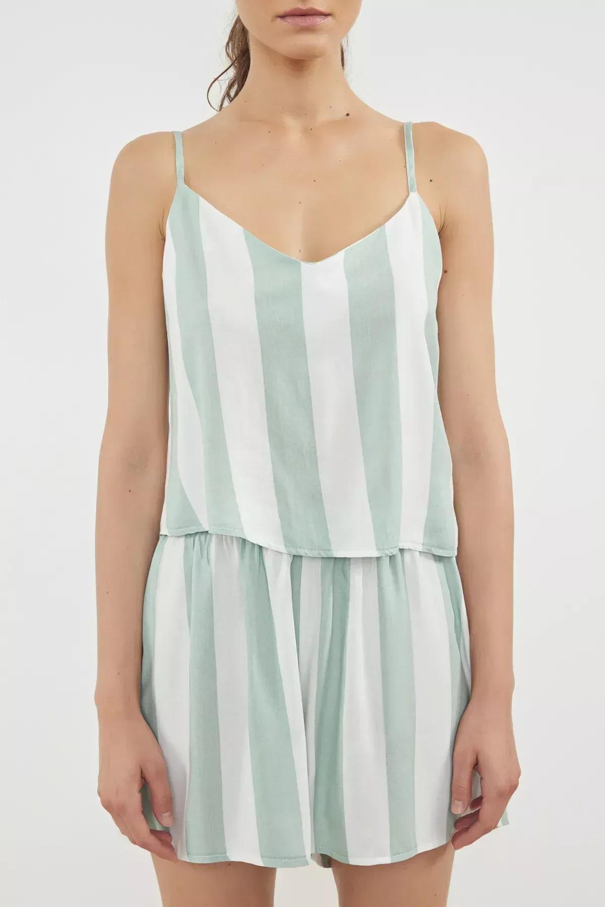 Green-Beige Striped Pyjama Set, , large image number 5