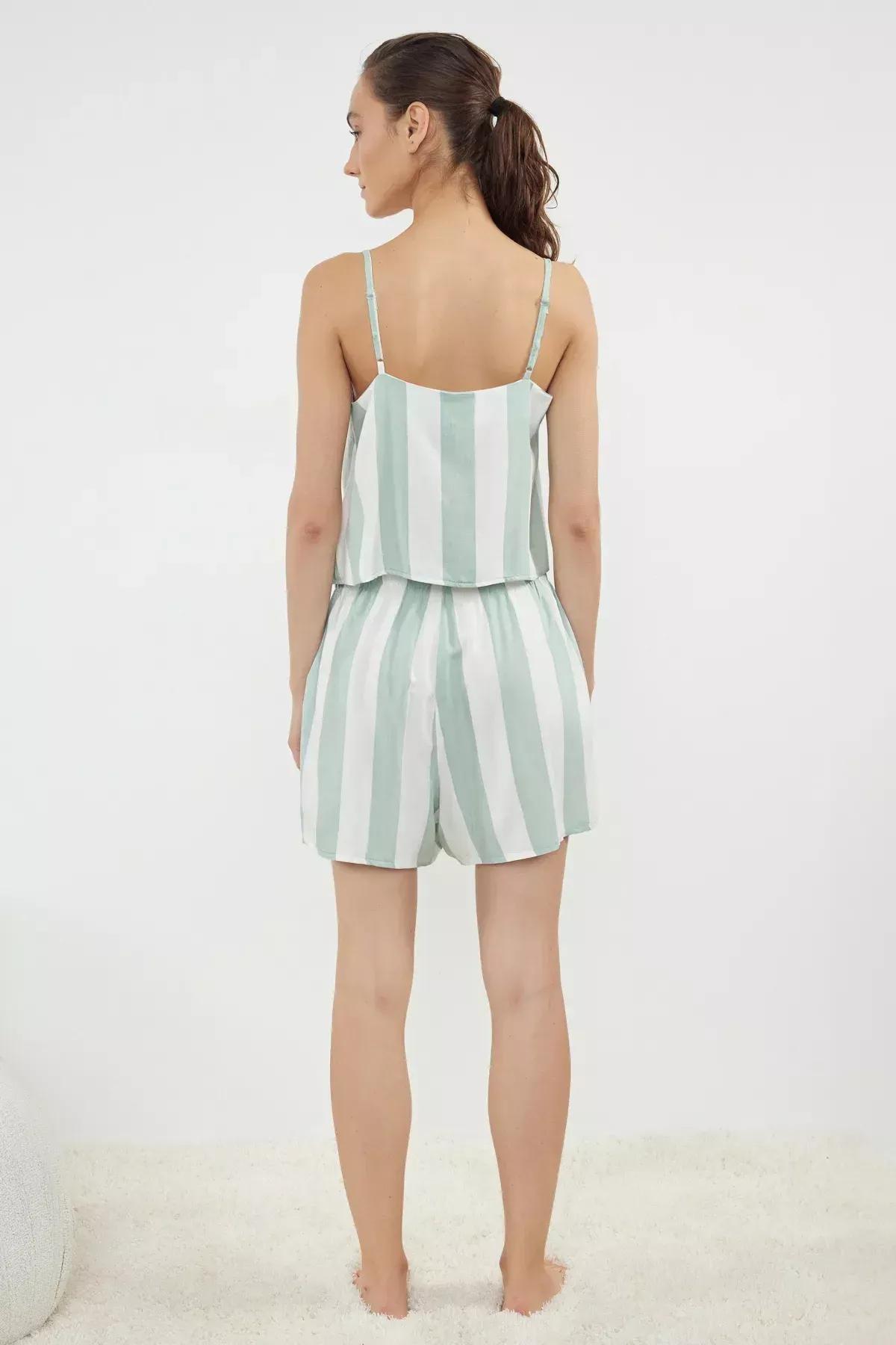 Green-Beige Striped Pyjama Set, , large image number 7