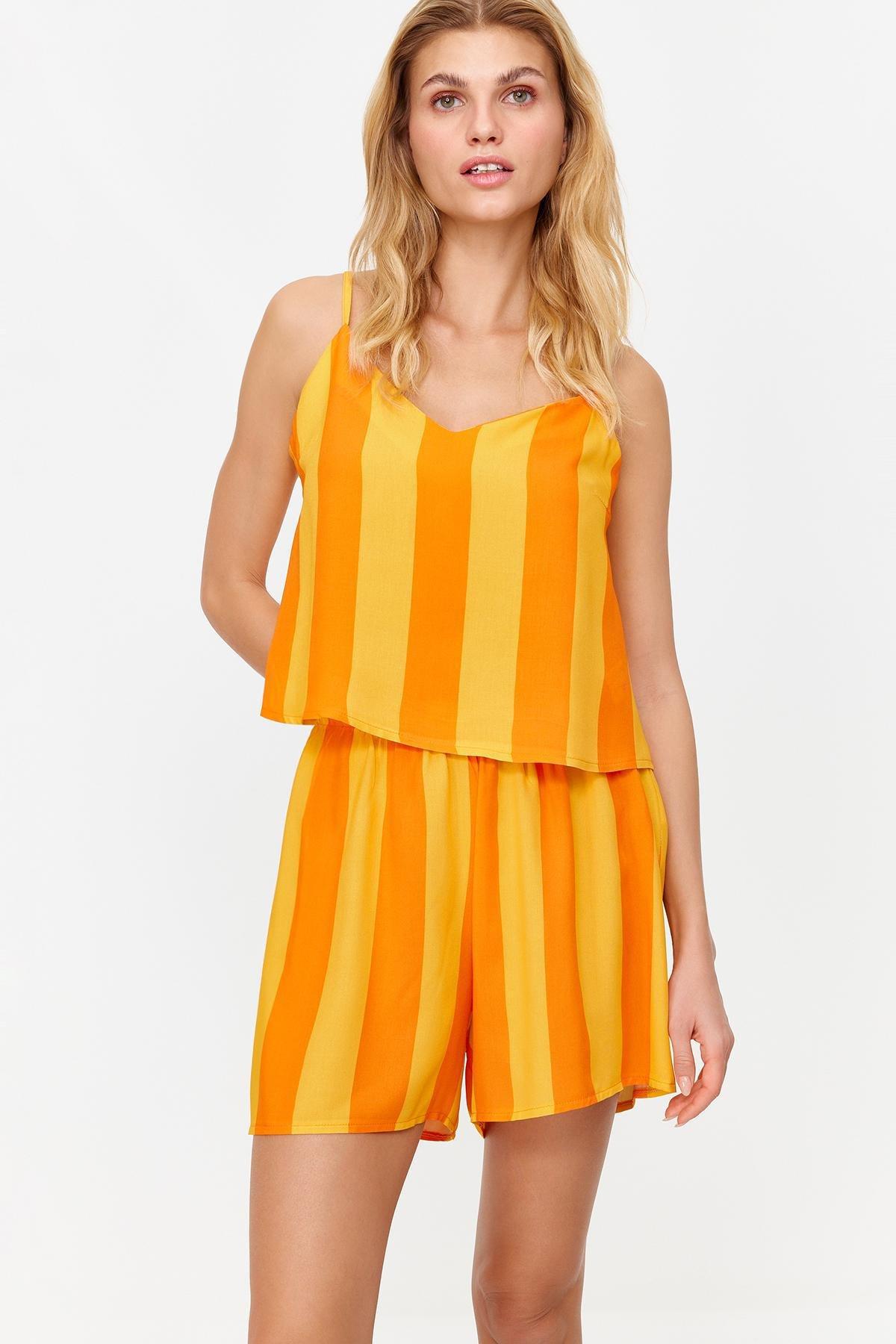 Orange Striped Woven Tank Top, , large image number 0