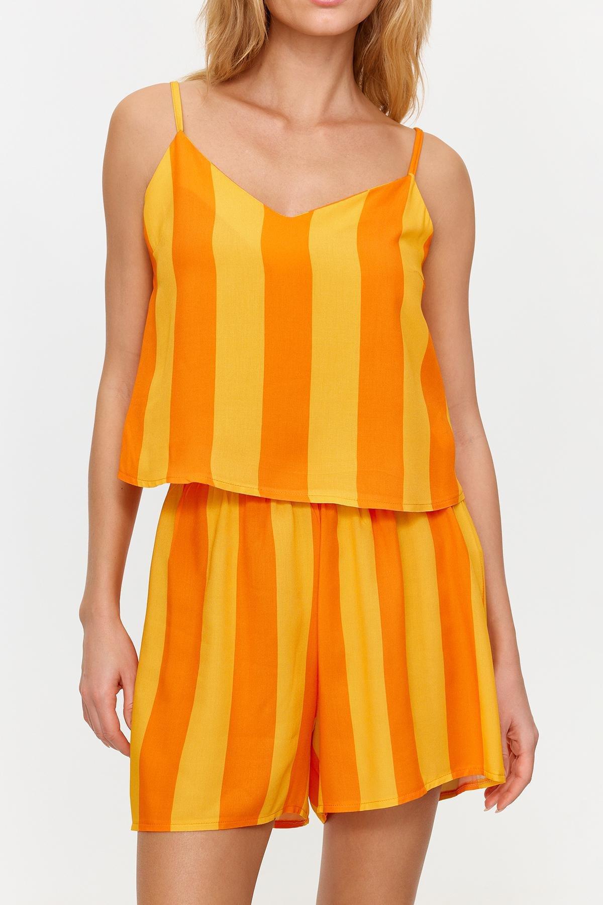 Orange Striped Woven Tank Top, , large image number 3