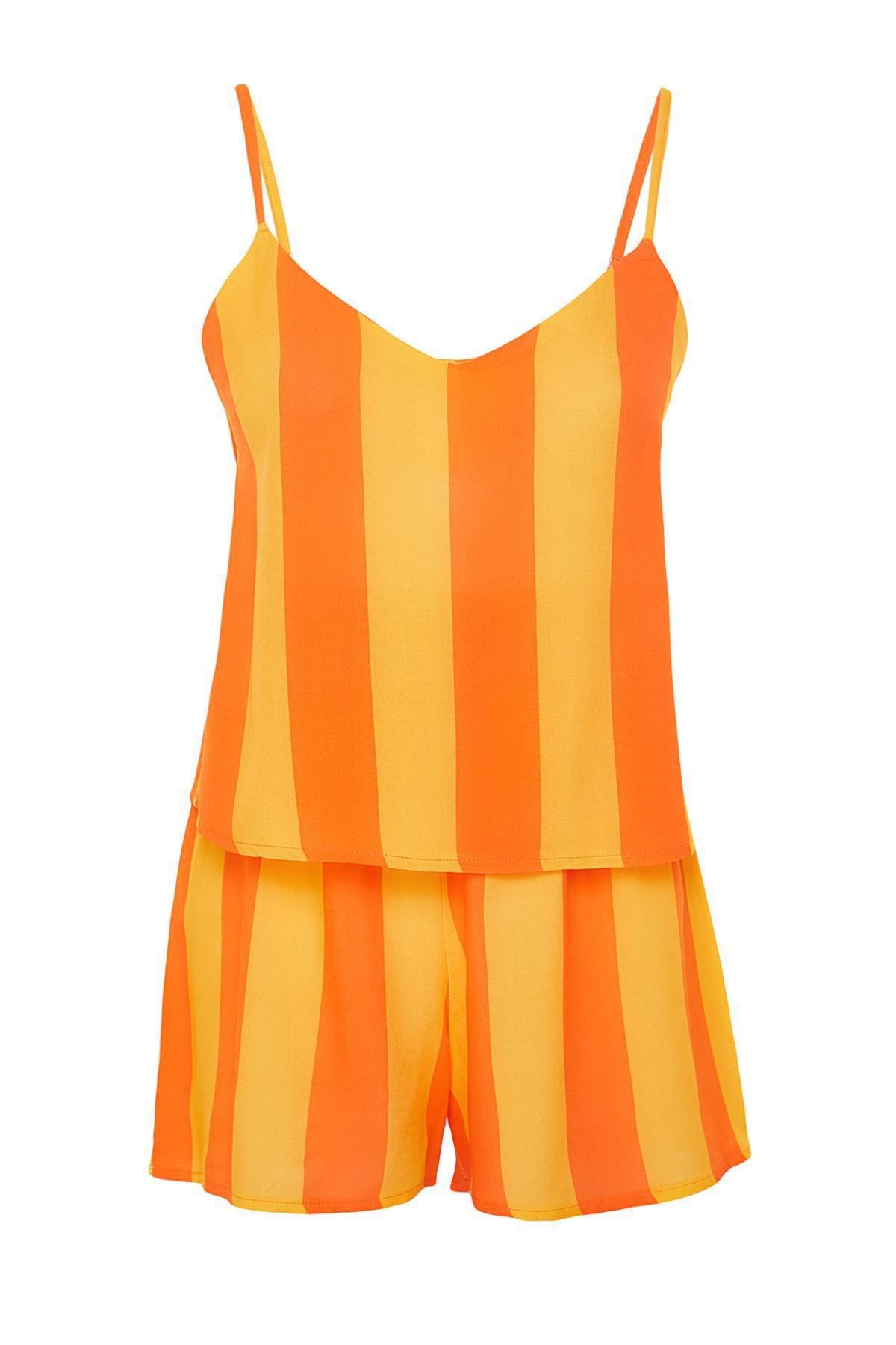 Orange Striped Woven Tank Top, , large image number 5