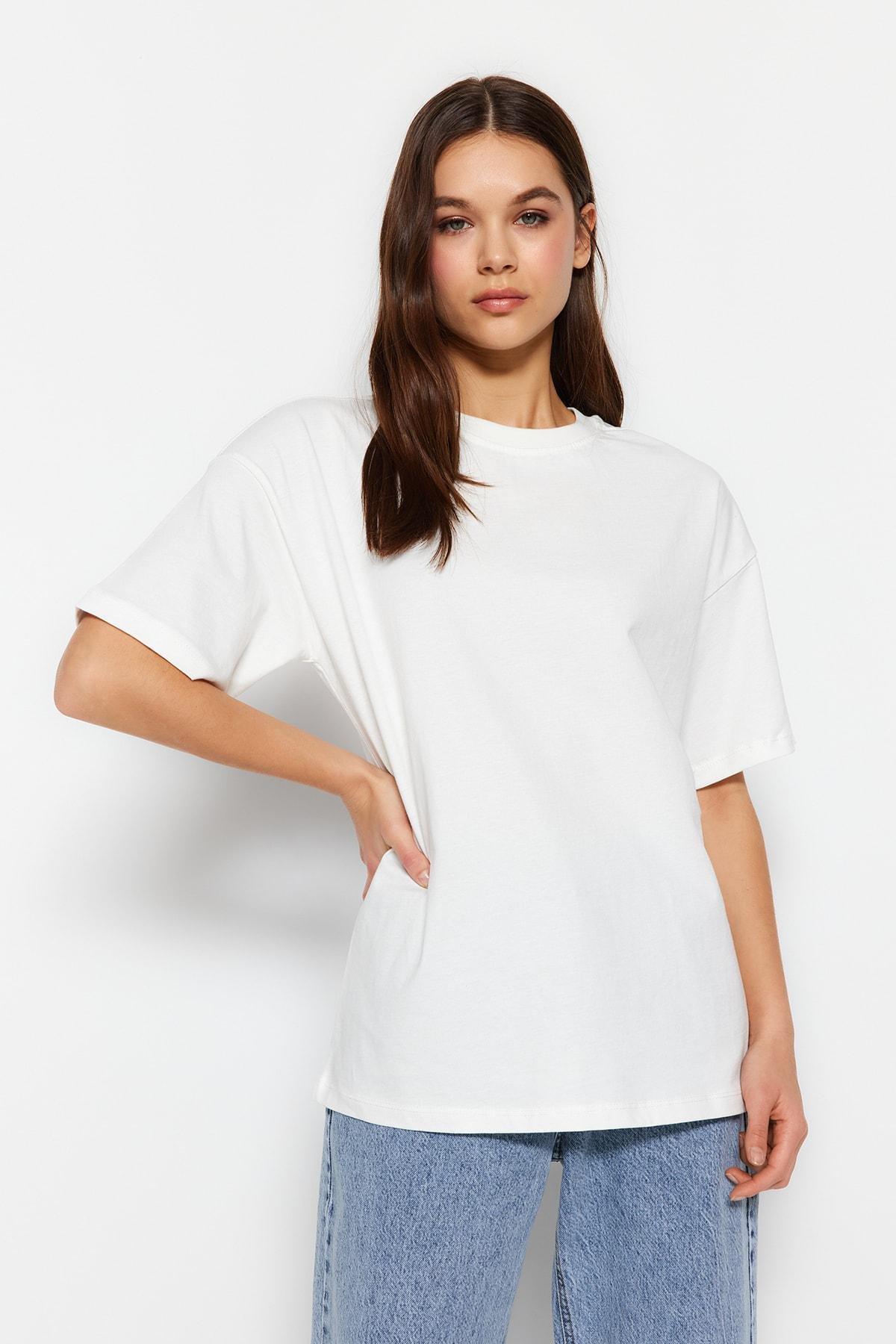 White Floral Crew Neck Relaxed T-Shirt, , large image number 2