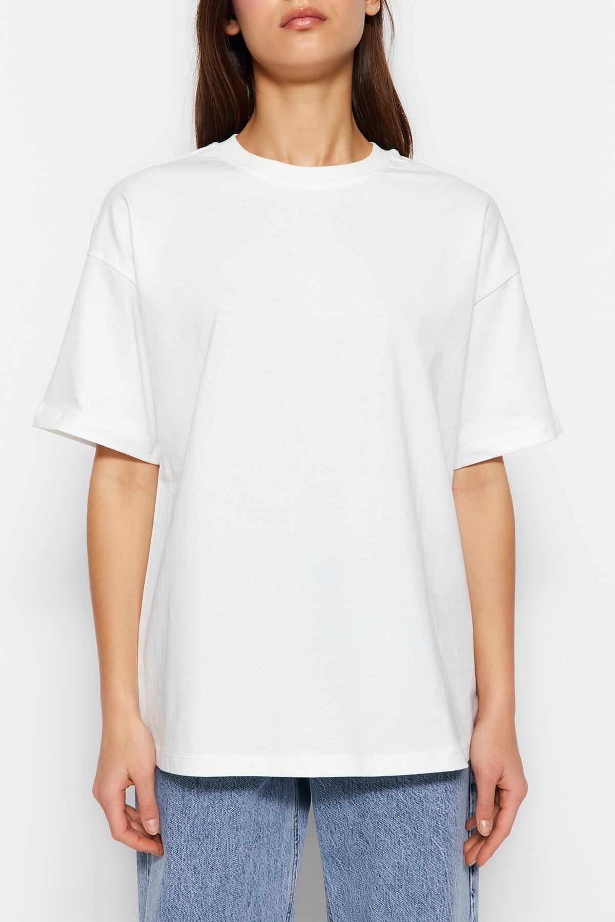 White Floral Crew Neck Relaxed T-Shirt, , large image number 3