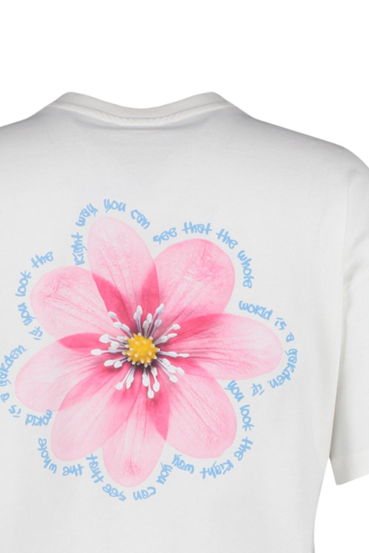 White Floral Crew Neck Relaxed T-Shirt, , large image number 7