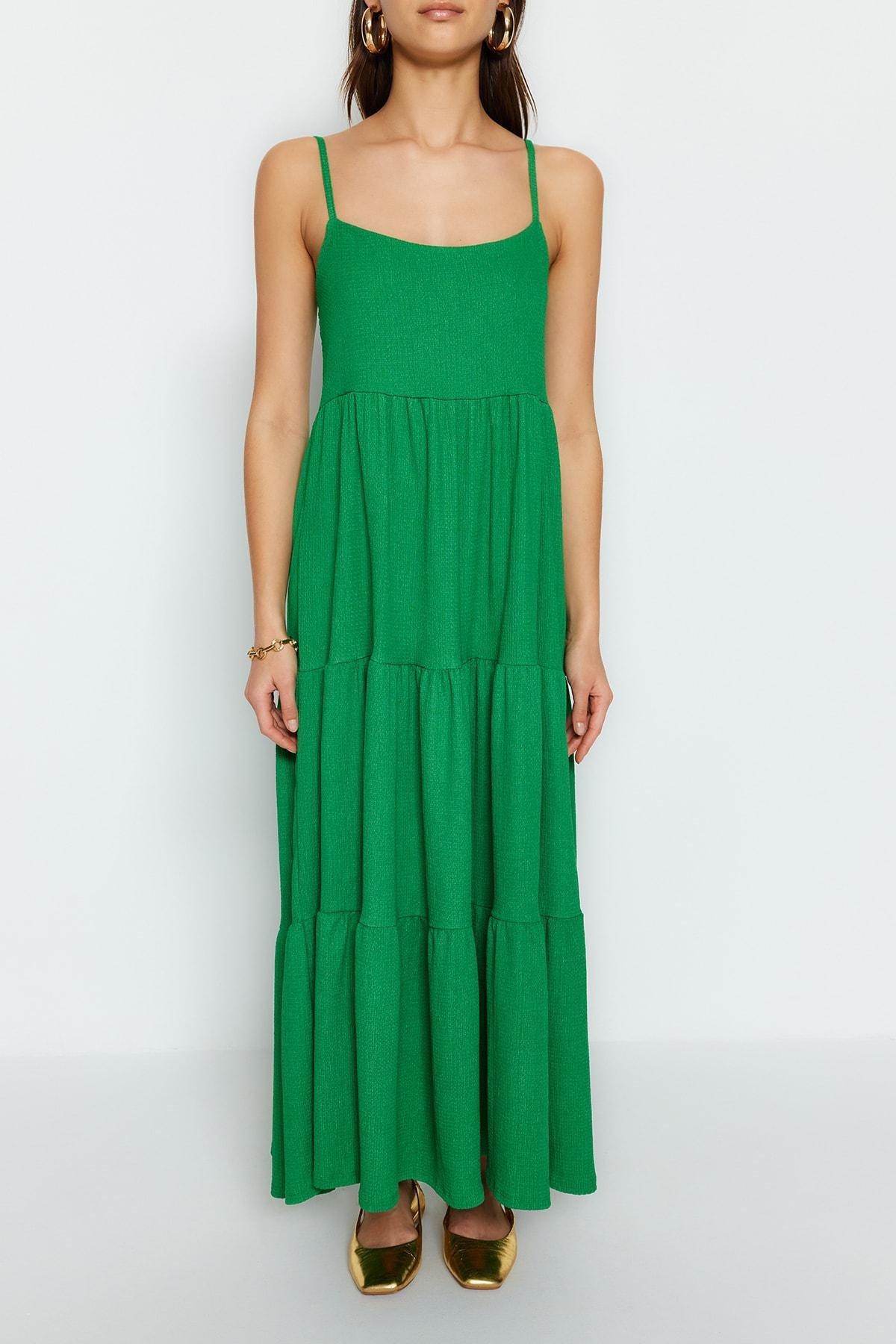 Green Floral Square Collared Skater Dress, , large image number 3