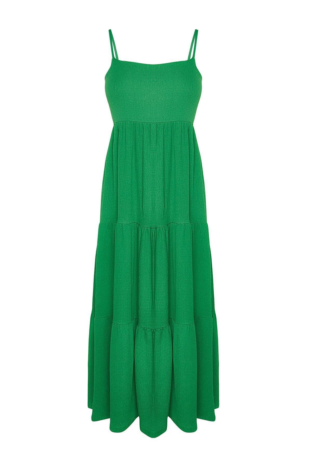 Green Floral Square Collared Skater Dress, , large image number 5