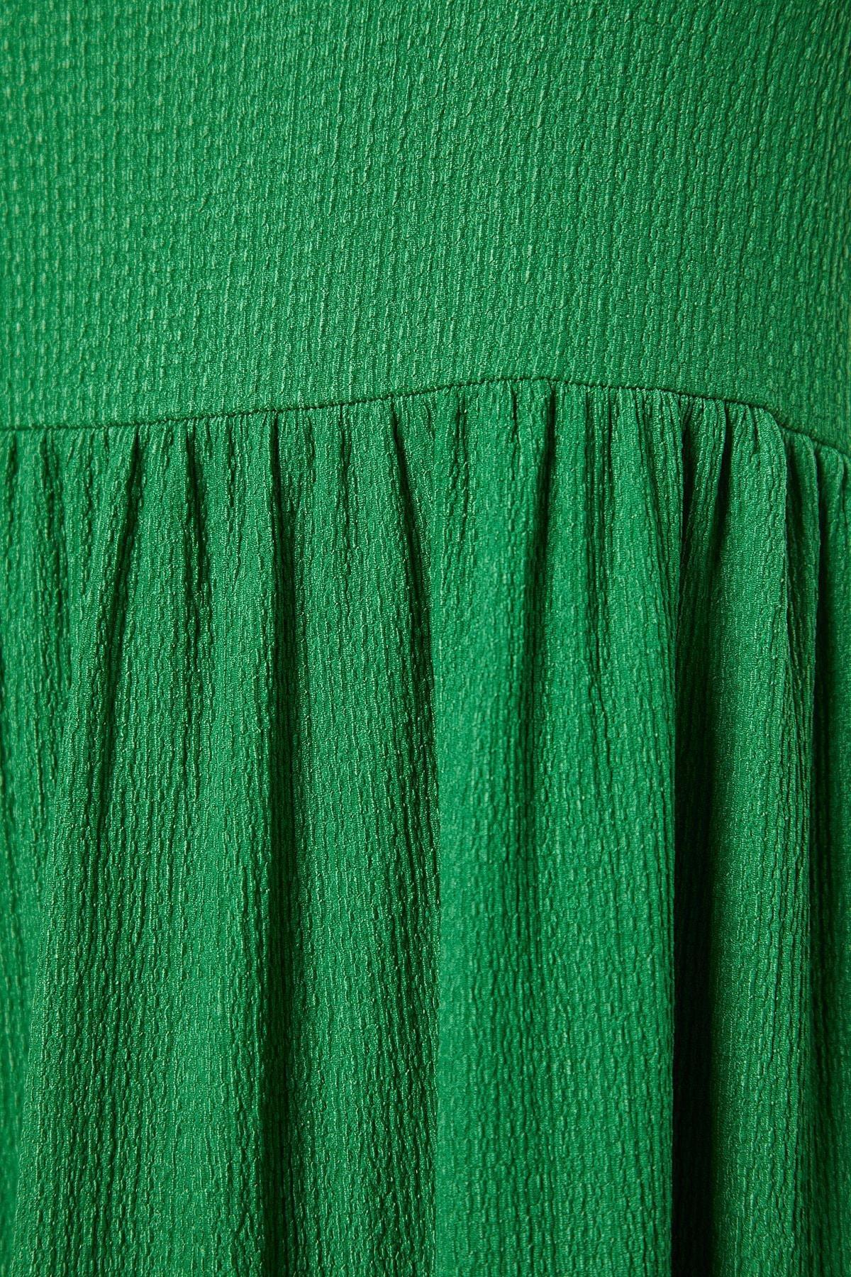 Green Floral Square Collared Skater Dress, , large image number 6
