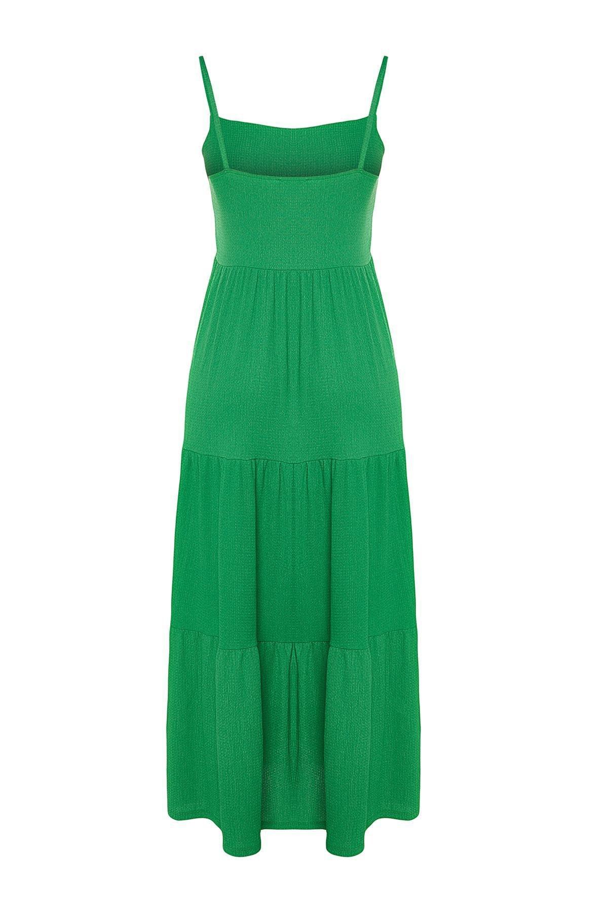 Green Floral Square Collared Skater Dress, , large image number 7
