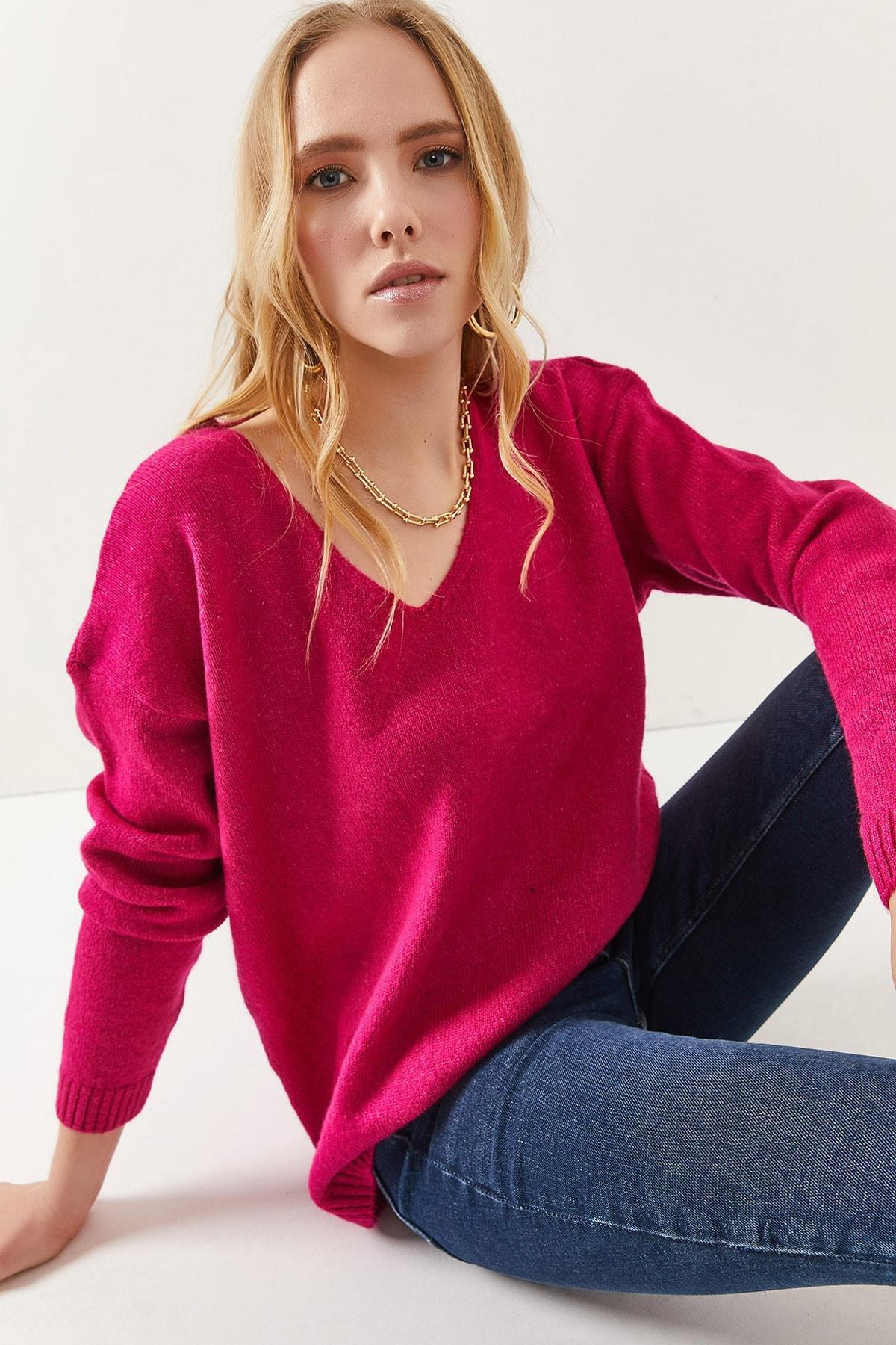 Pink loose Sweater, Fuchsia, large image number 0