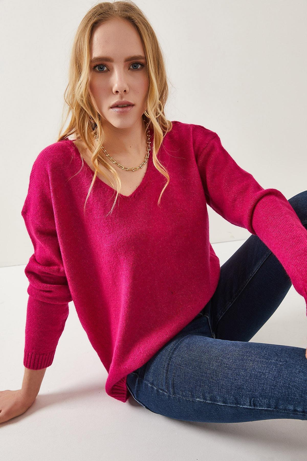 Pink loose Sweater, Fuchsia, large image number 3