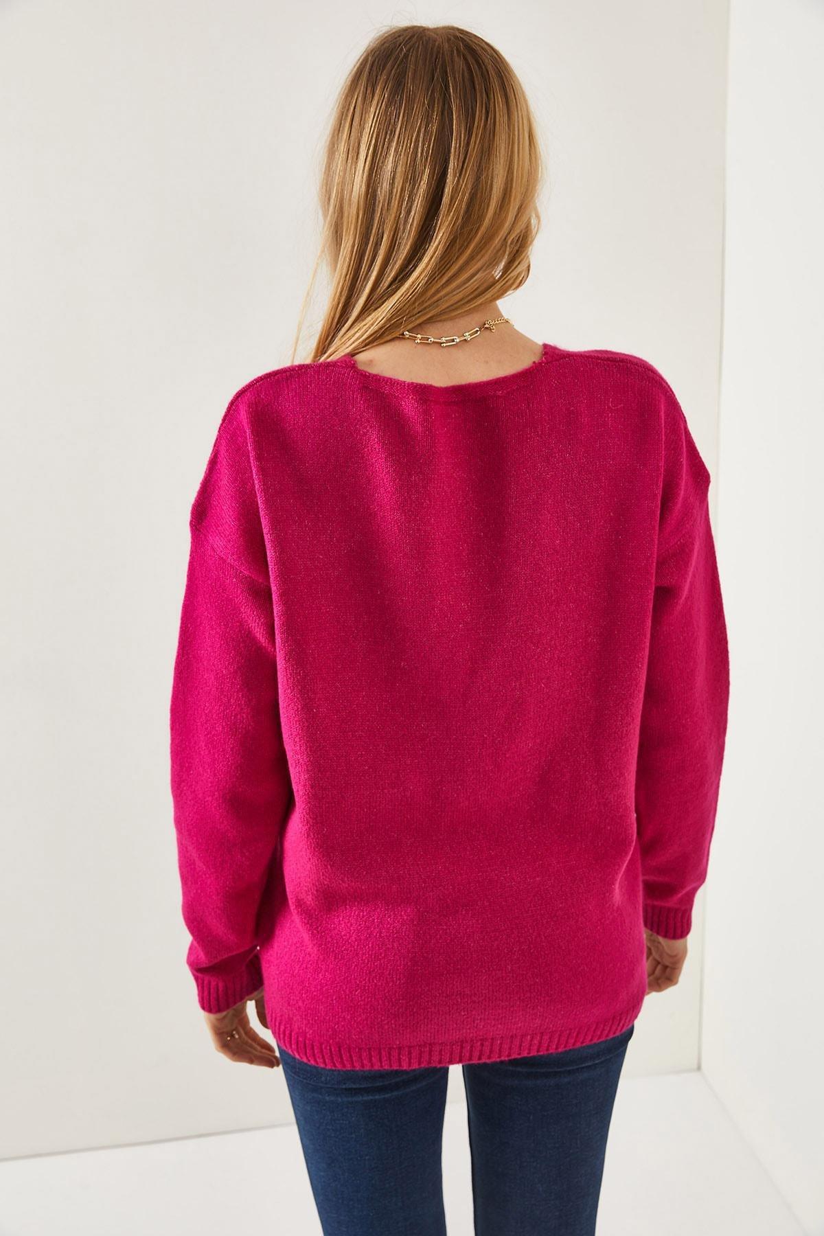 Pink loose Sweater, Fuchsia, large image number 4