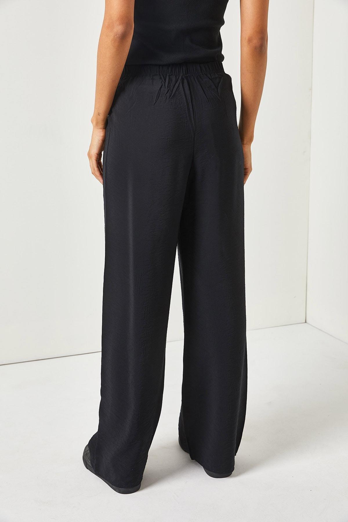 Black Belted Elastic Waist Trousers, BLACK, large image number 4