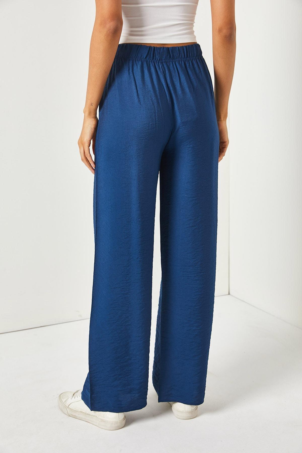 Navy Belted Elastic Waist Trousers, , large image number 3