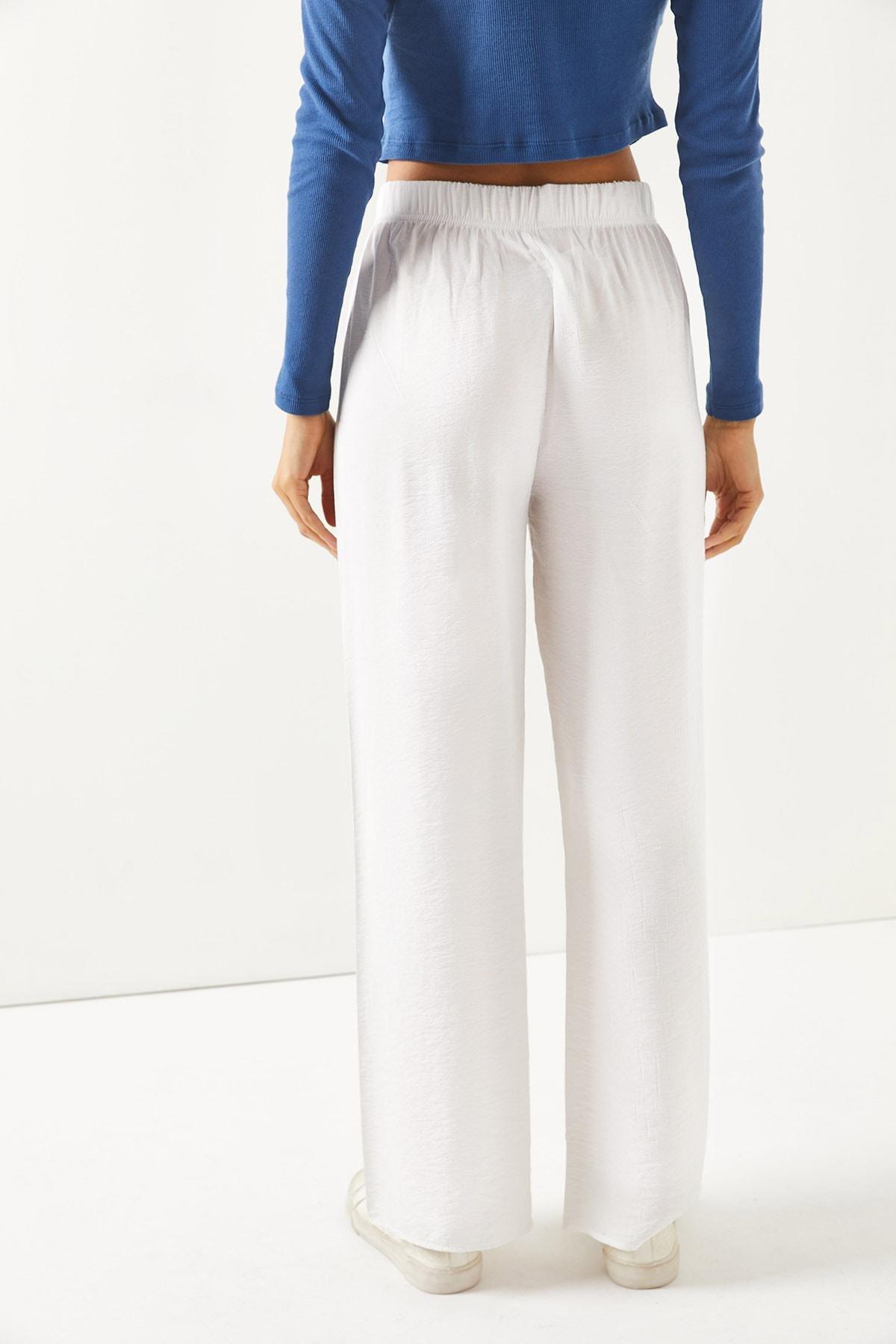 White Elastic Waist Palazzo Trousers, White, large image number 4