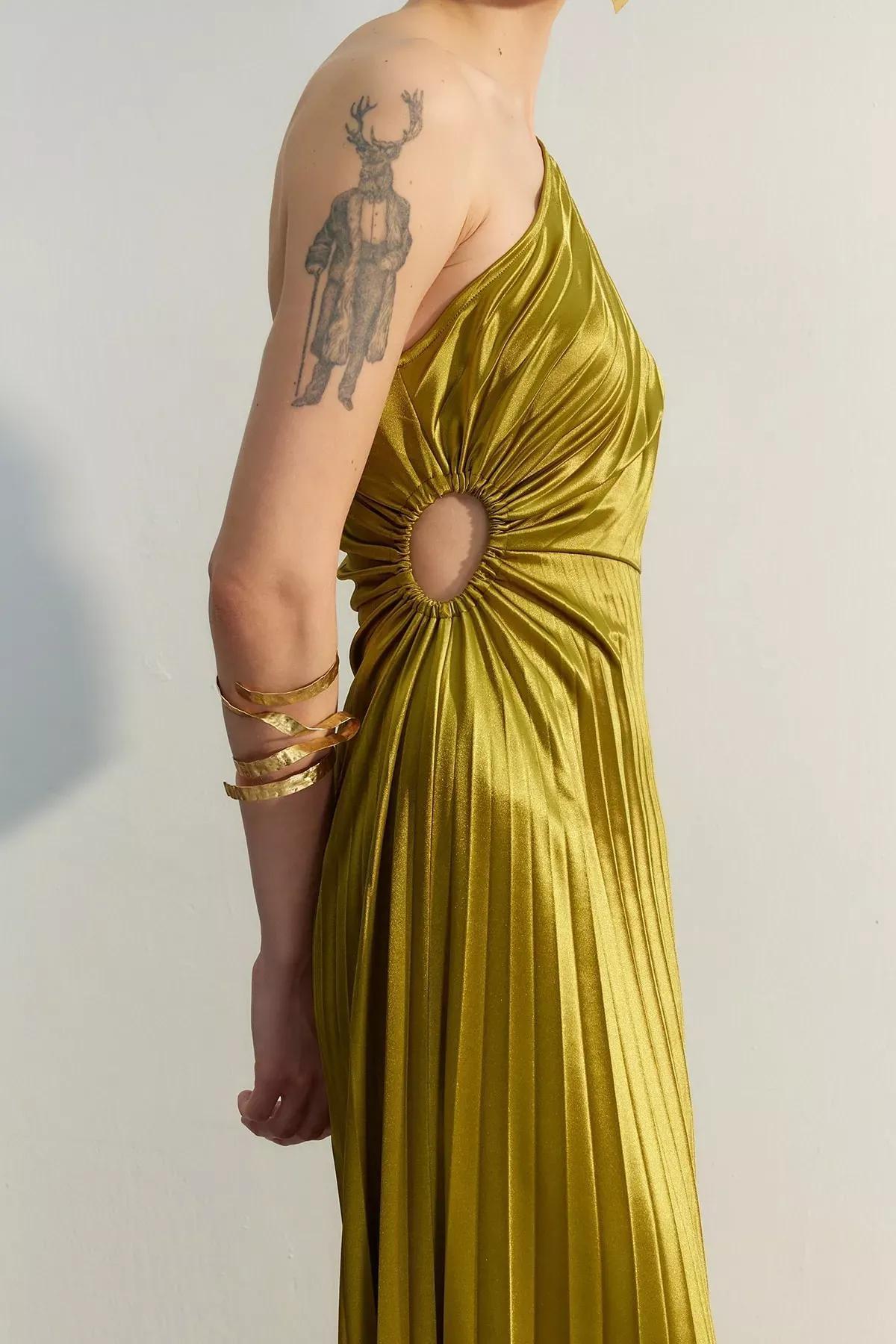 Green Asymmetric Satin Occasion Wear Dress, Light green, large image number 4