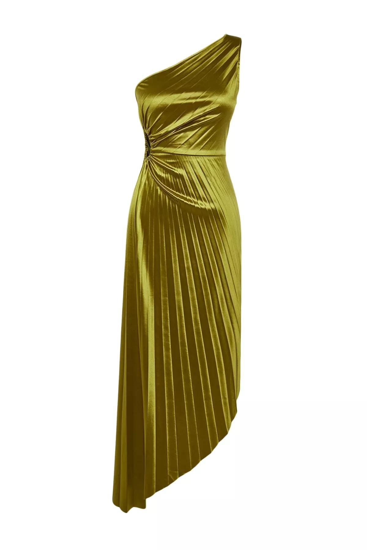 Green Asymmetric Satin Occasion Wear Dress, Light green, large image number 5