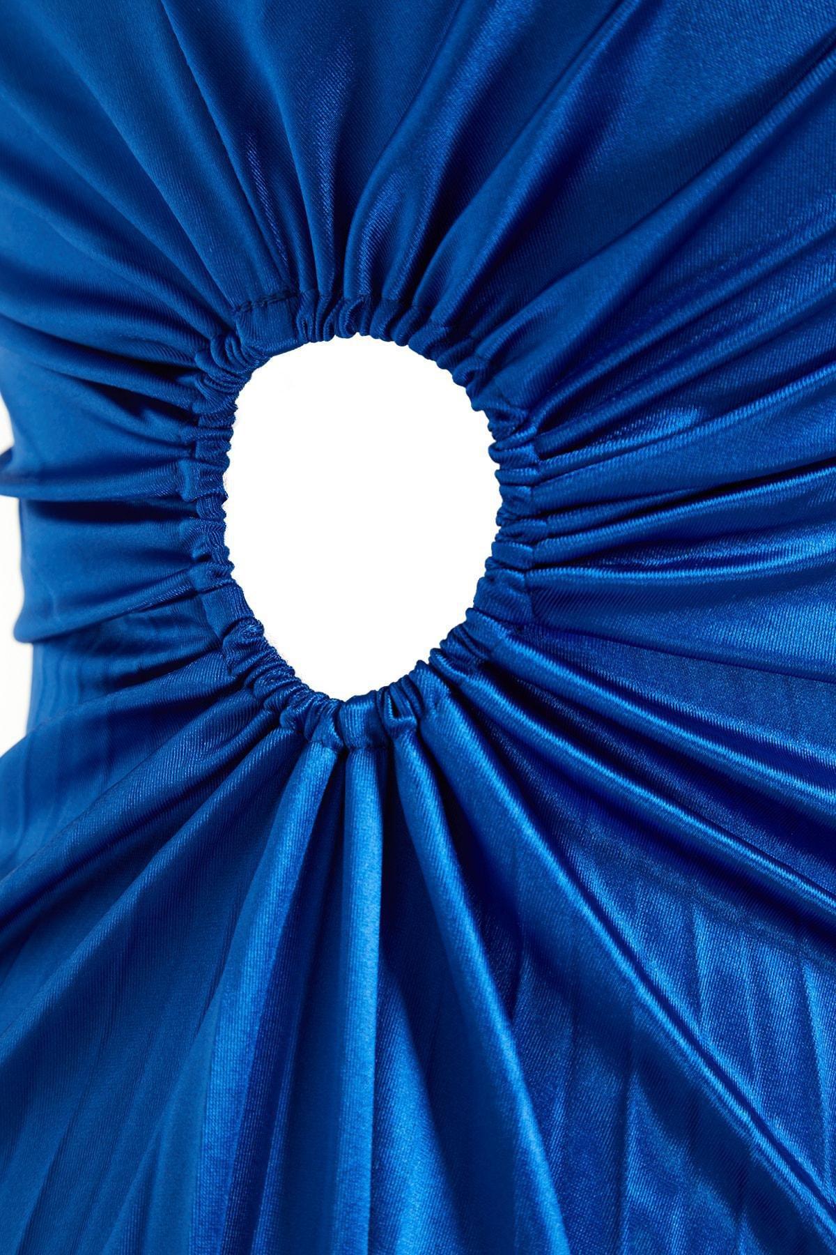 Blue Asymmetric Satin Occasion Wear Dress, , large image number 6