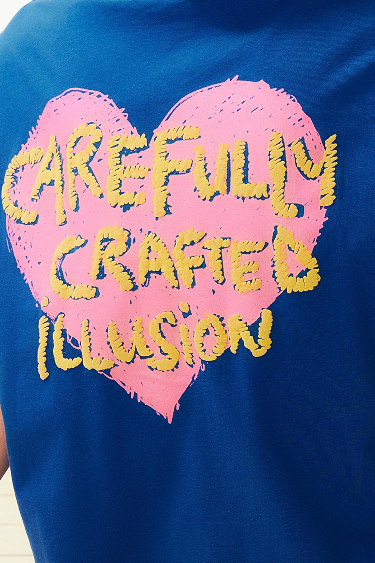 Blue Embossed Printed Oversizedd T-Shirt, , large image number 2