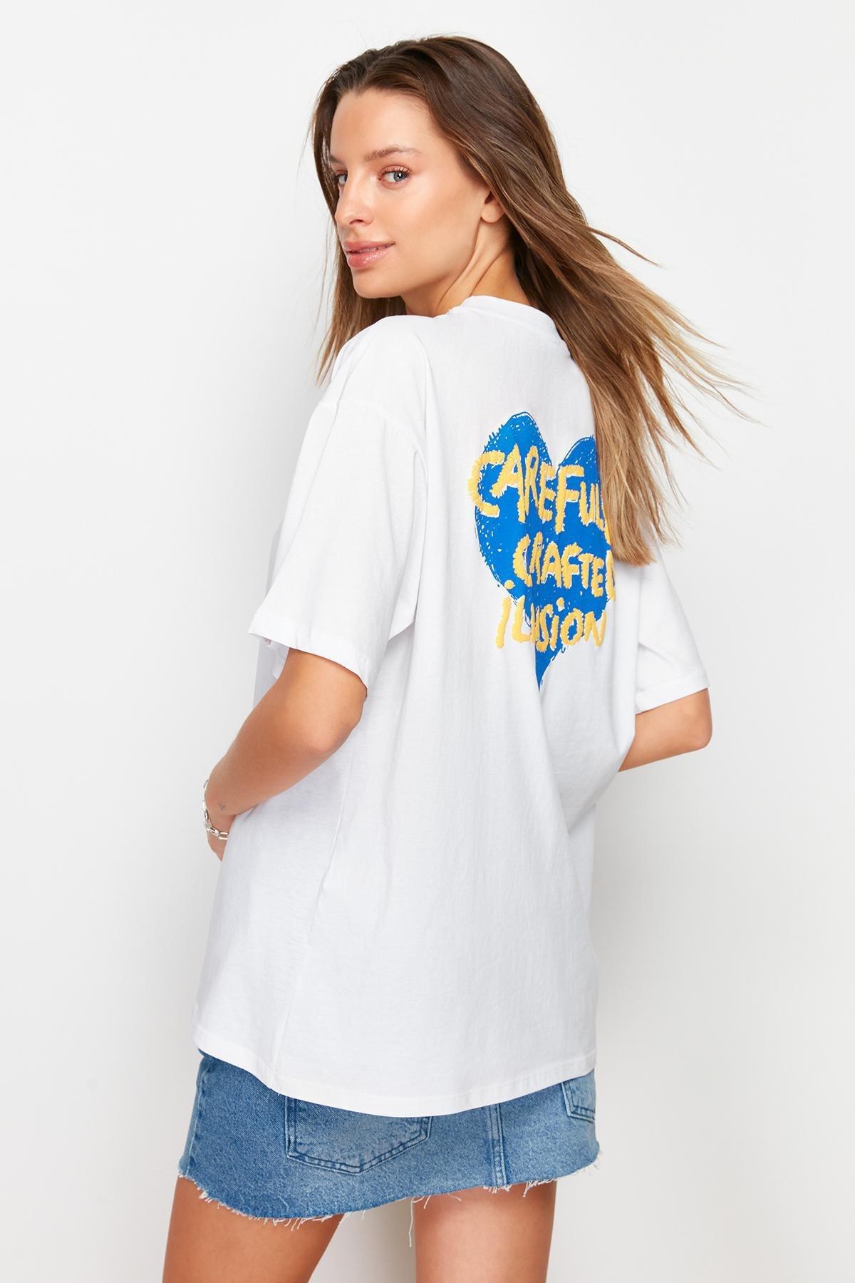 White Oversized Crew Neck T-Shirt, , large image number 3