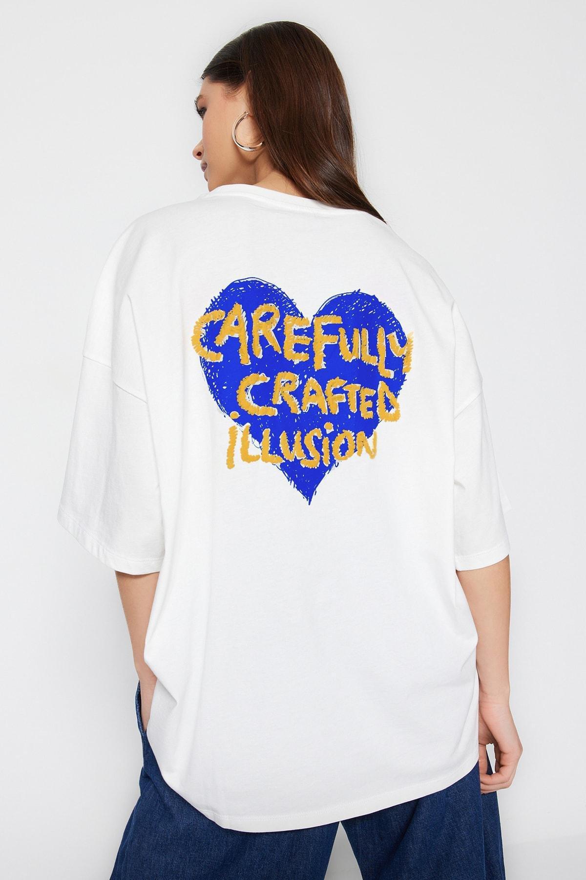 White Oversized Crew Neck T-Shirt, , large image number 6