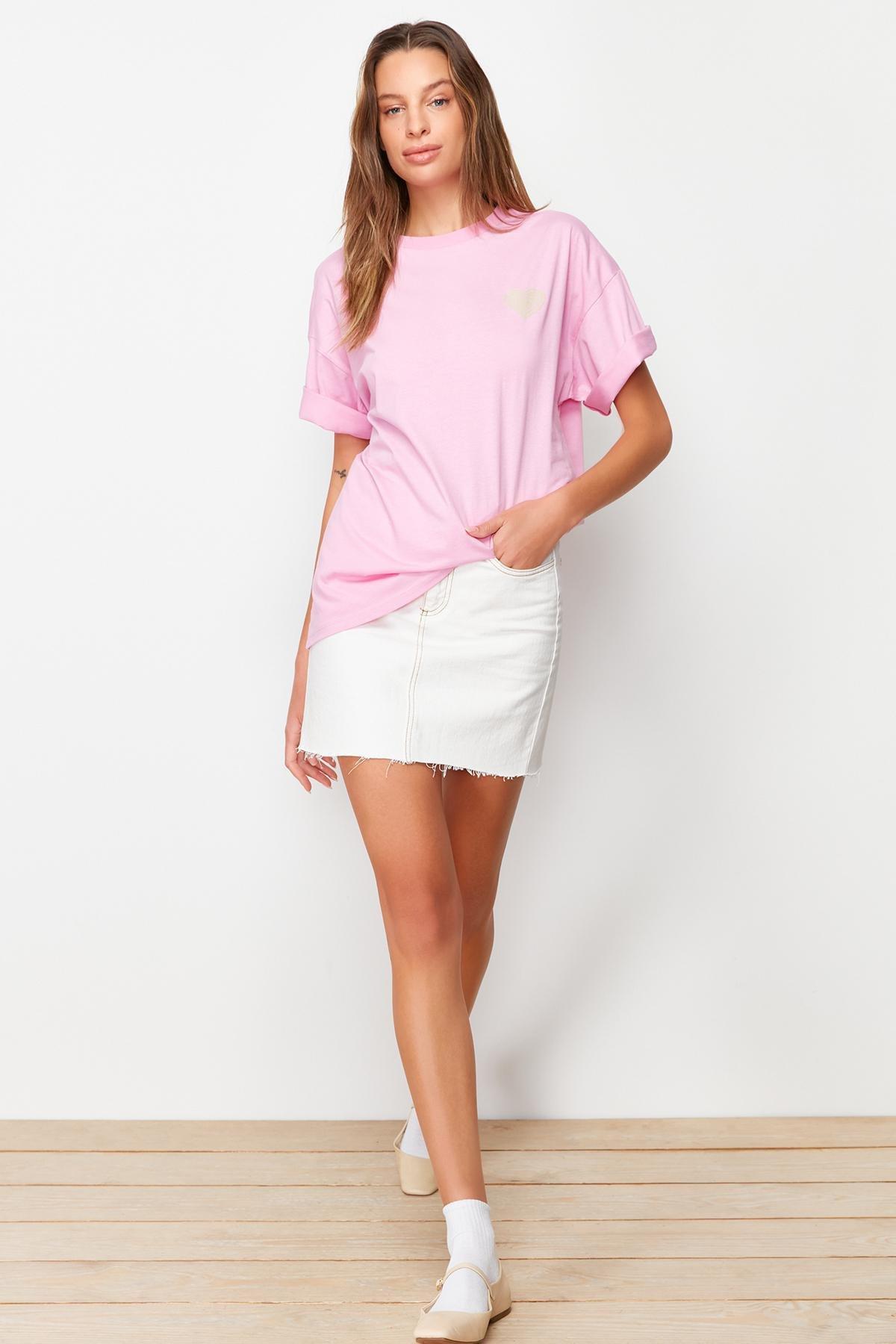 Pink Crew-Neck Oversized T-Shirt, , large image number 0