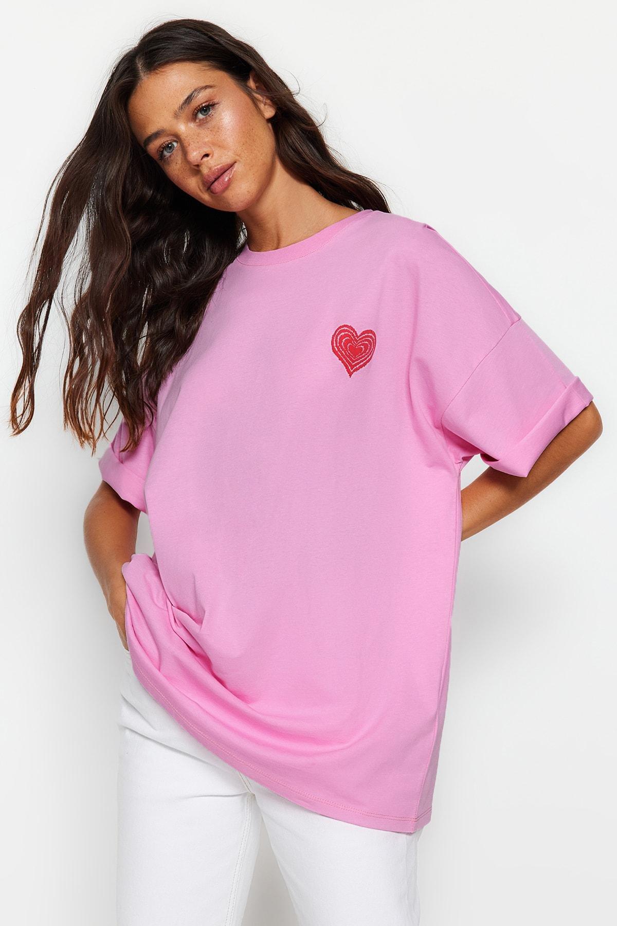 Pink Crew-Neck Oversized T-Shirt, , large image number 1