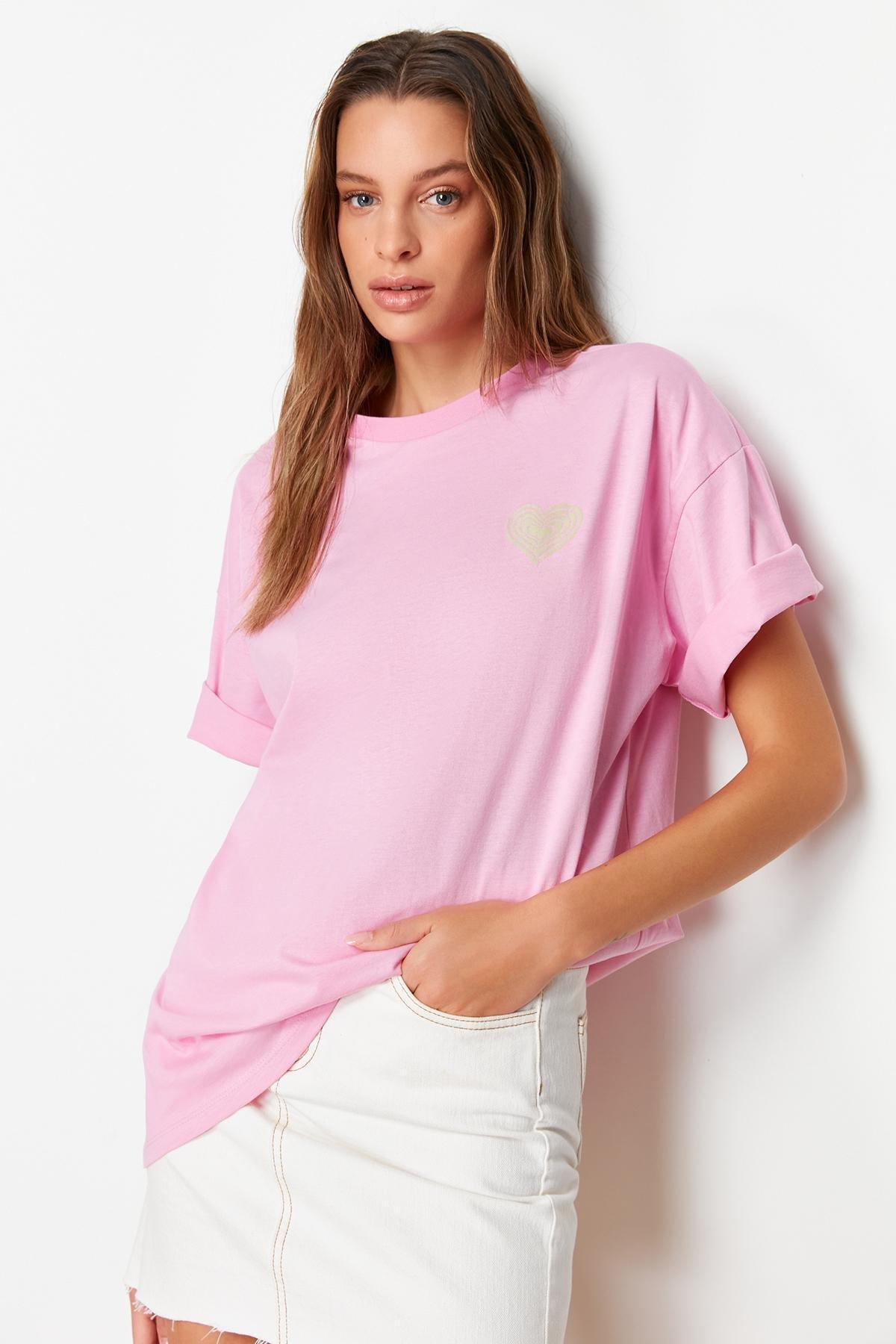 Pink Crew-Neck Oversized T-Shirt, , large image number 2