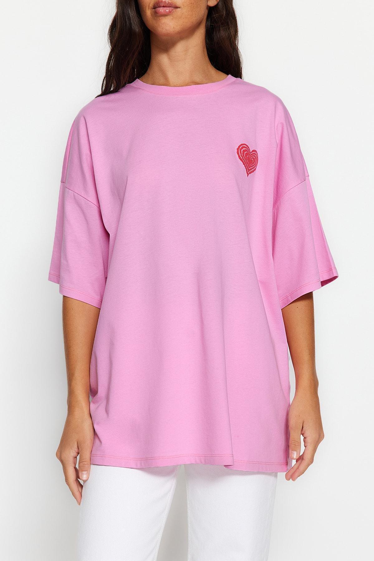 Pink Crew-Neck Oversized T-Shirt, , large image number 3