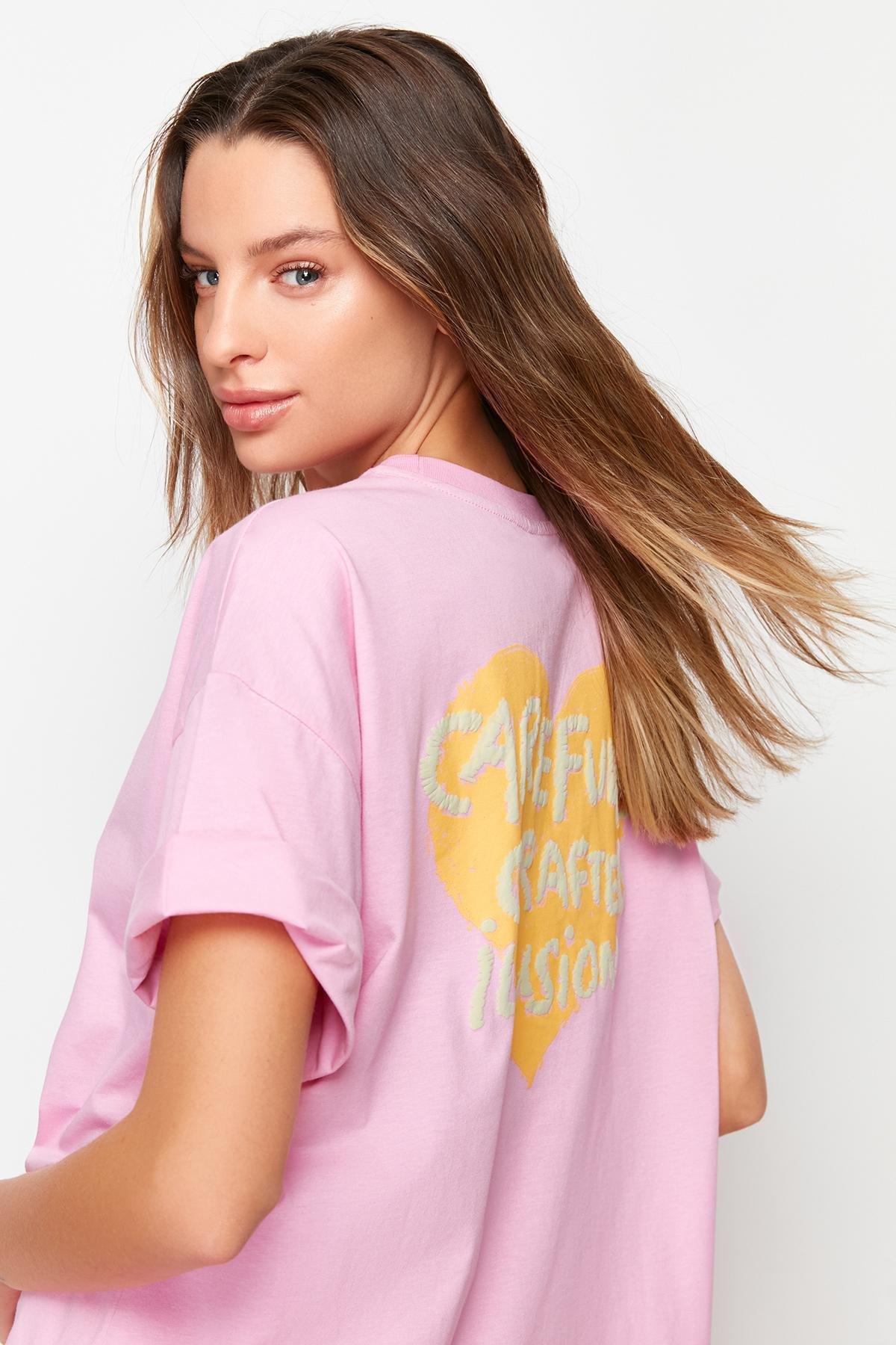 Pink Crew-Neck Oversized T-Shirt, , large image number 4