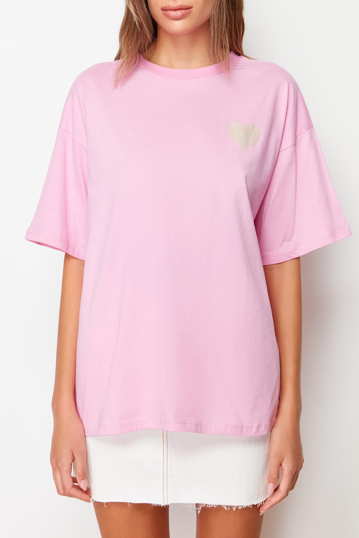 Pink Crew-Neck Oversized T-Shirt, , large image number 6