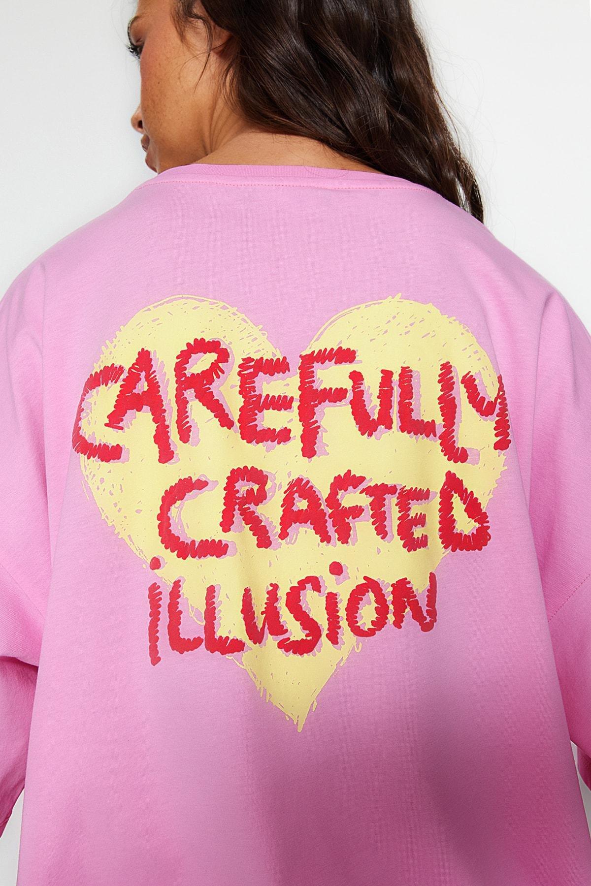 Pink Crew-Neck Oversized T-Shirt, , large image number 7