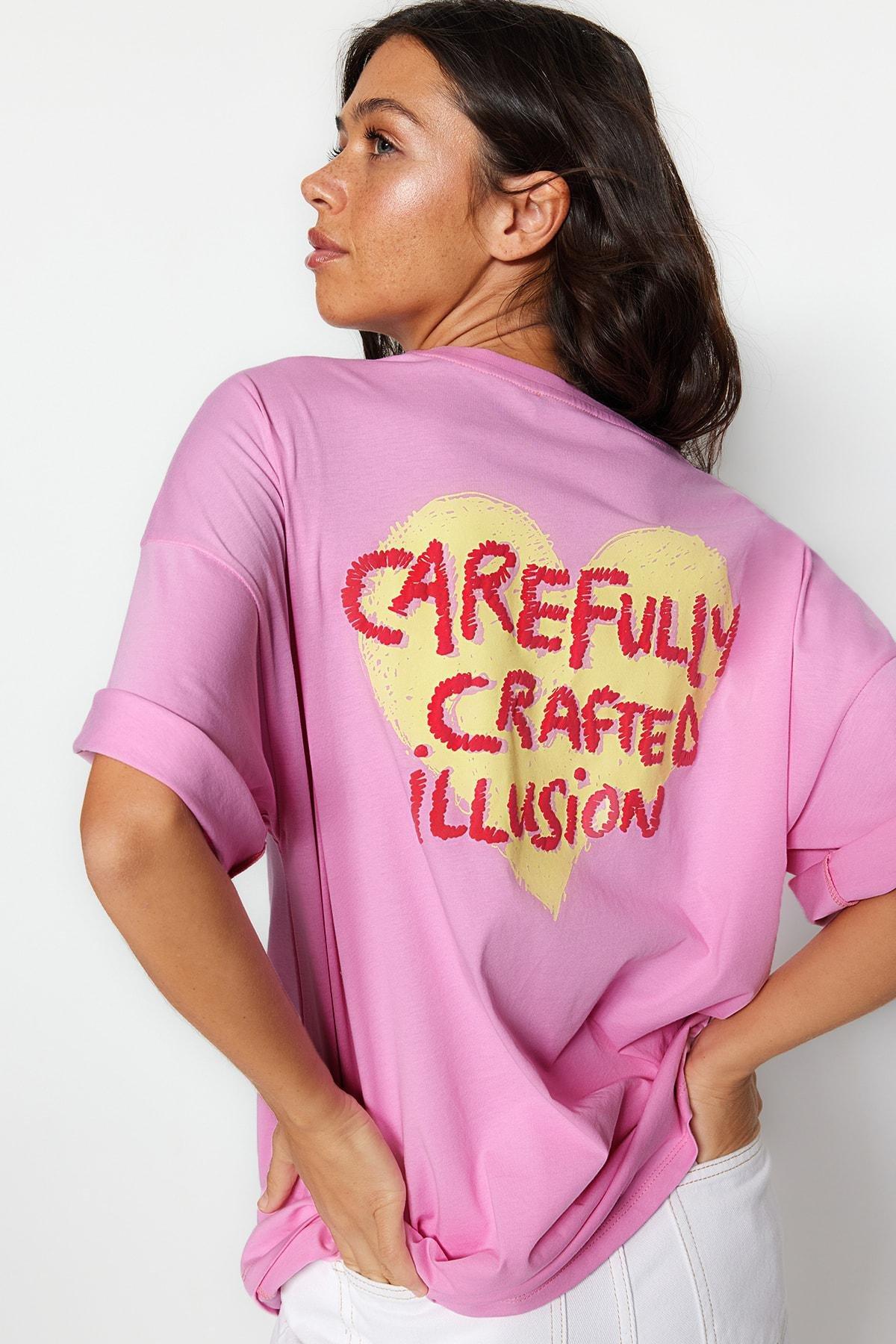 Pink Crew-Neck Oversized T-Shirt, , large image number 9