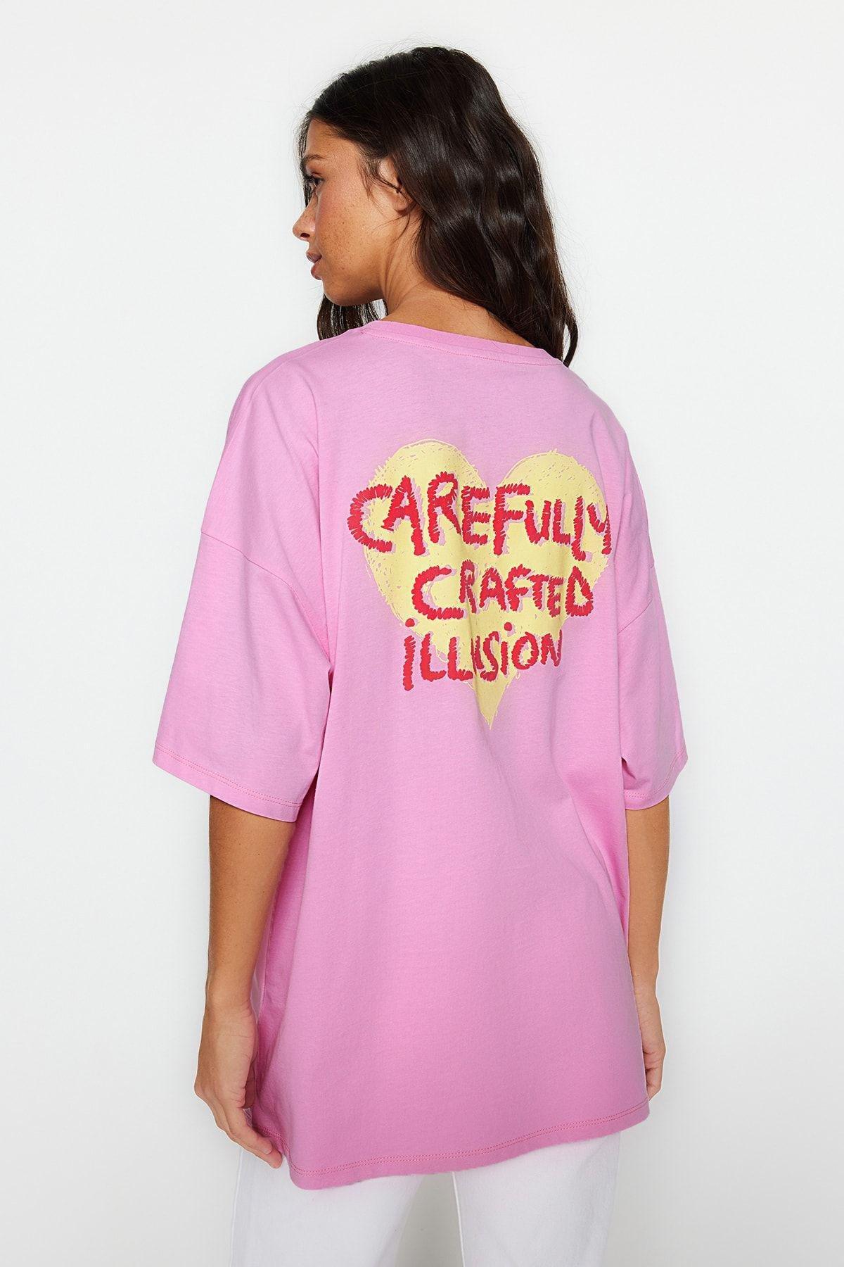 Pink Crew-Neck Oversized T-Shirt, , large image number 10