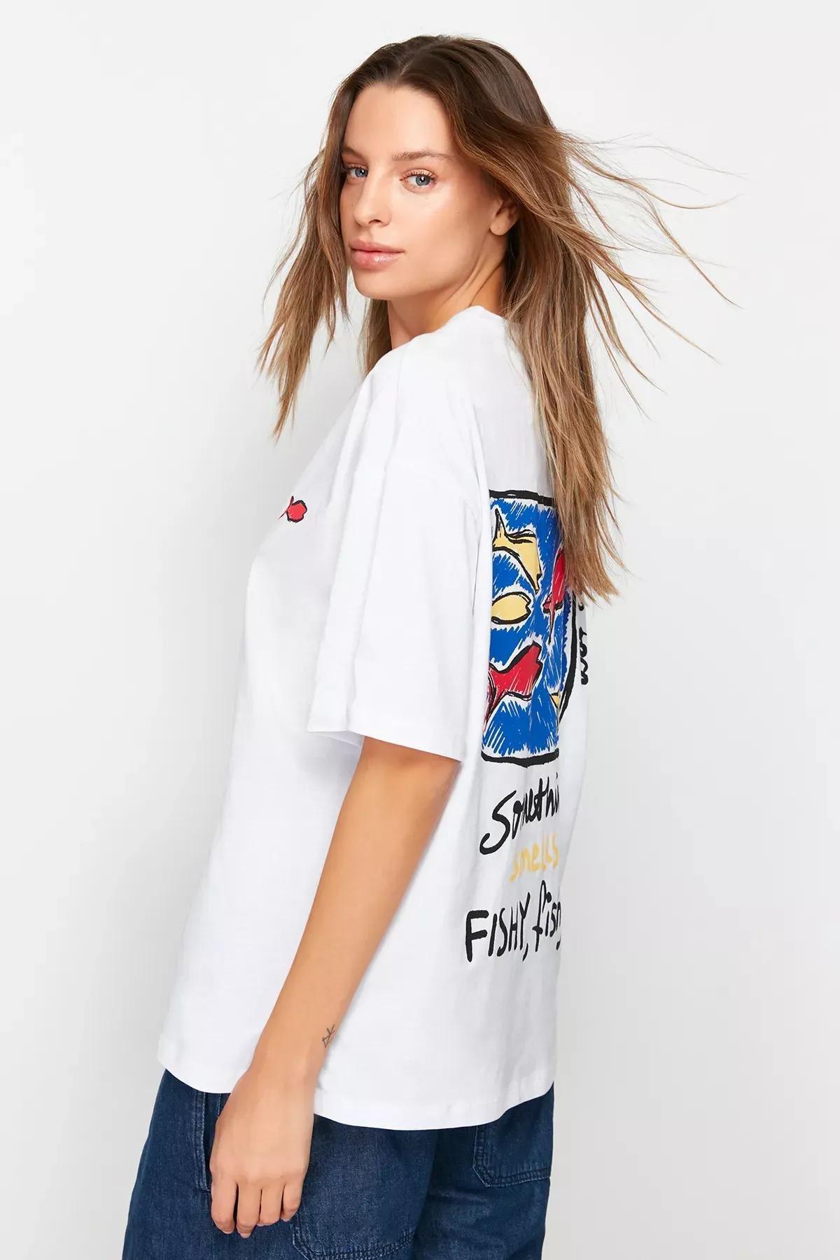 White Oversized Crew Neck T-Shirt, White, large image number 0